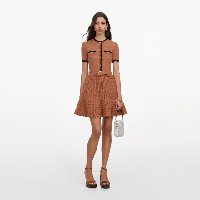 Self Portrait Brown Pointelle Strick-Minikleid Braun S
