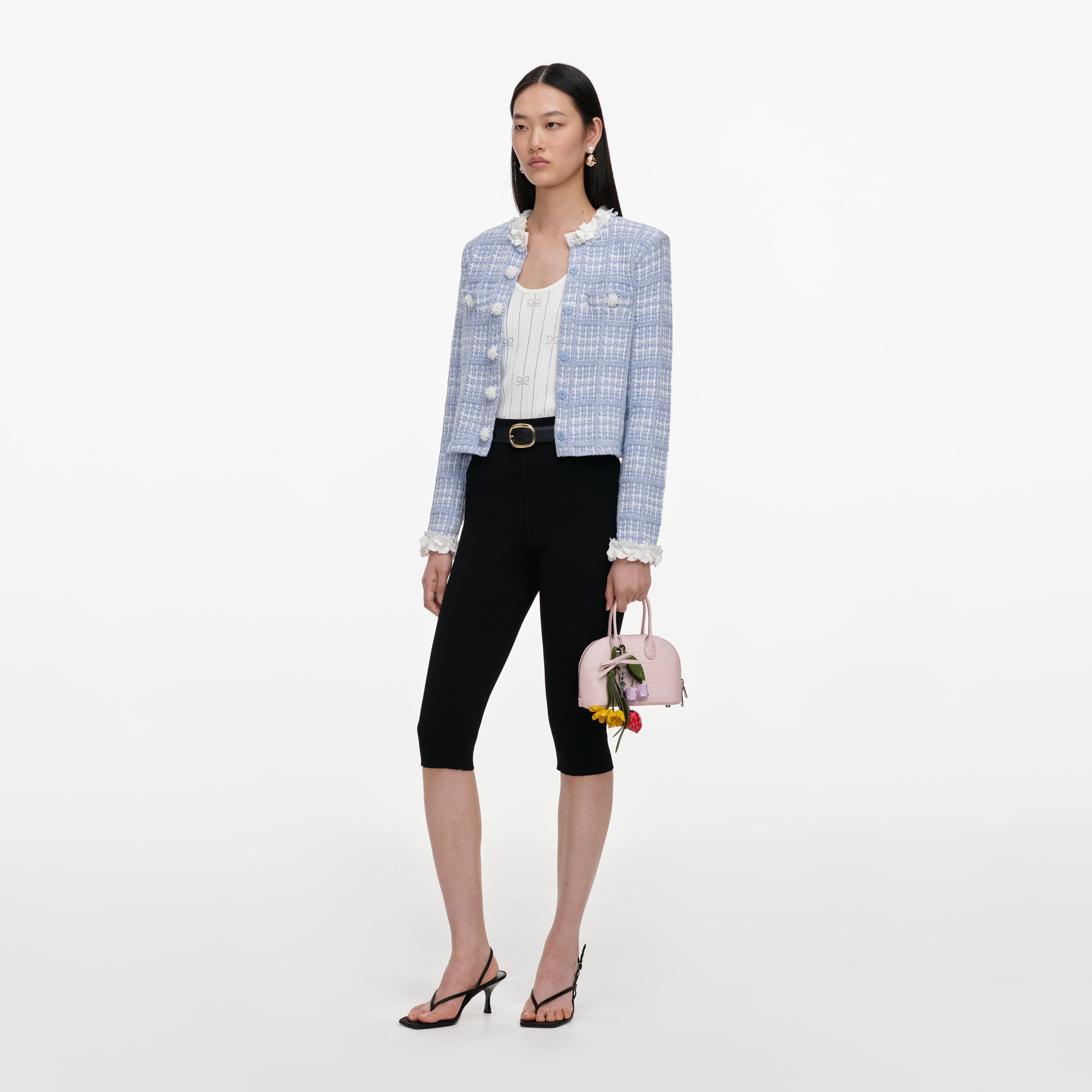 Self Portrait Blue Check Knit Beaded Strickjacke Blau
