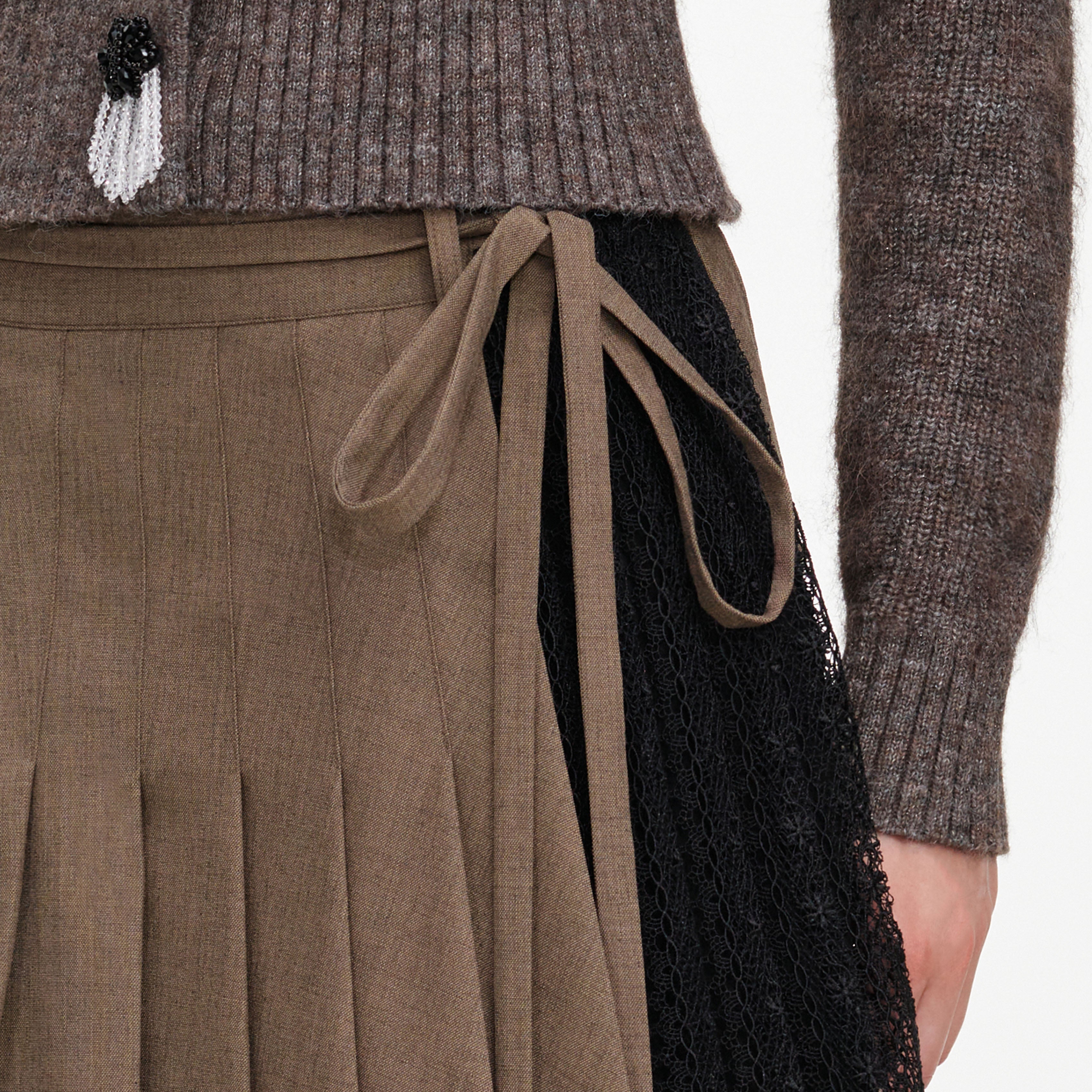 Self Portrait Brown Twill Lace Pleated Midi Rock Braun UK 8 Plissee