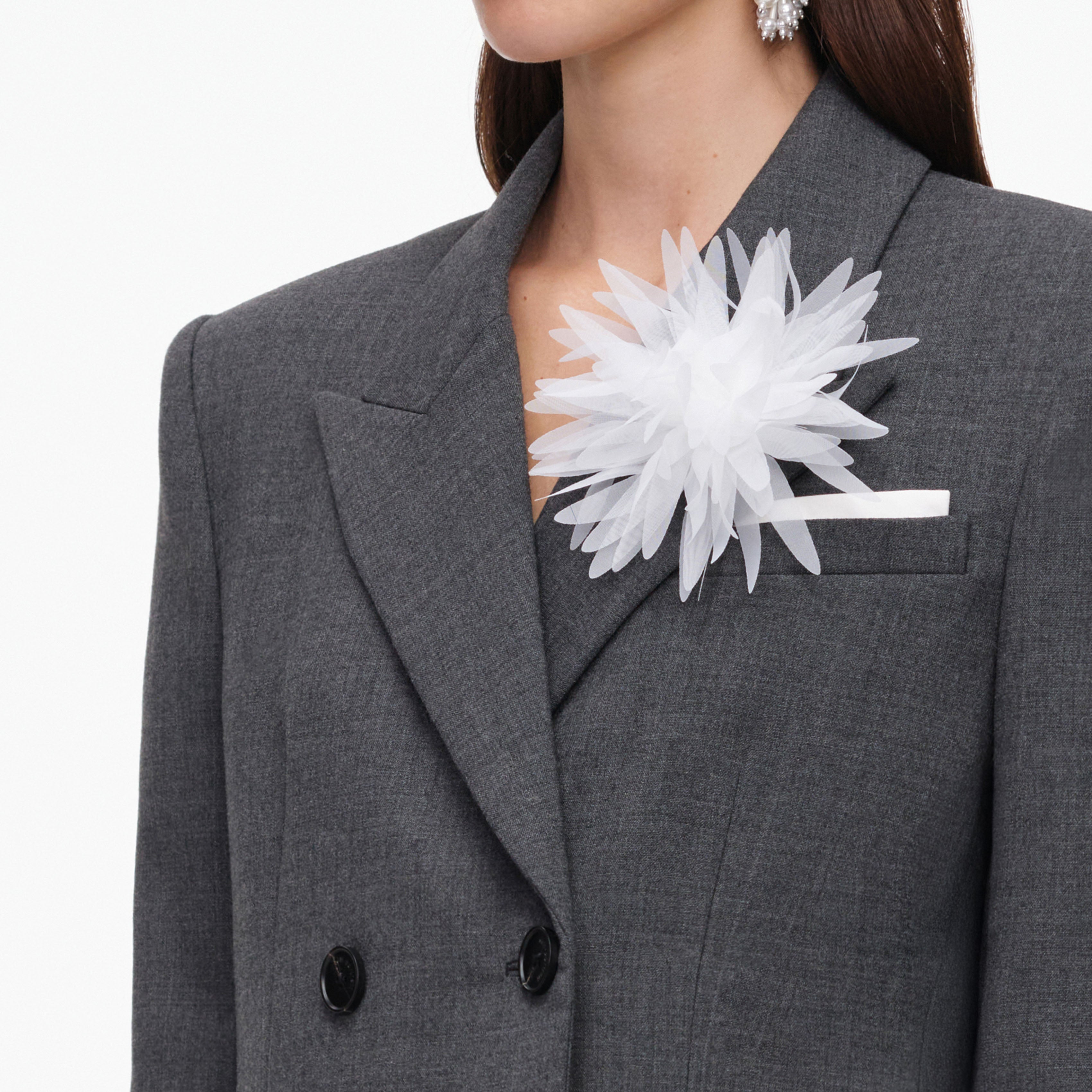 Self Portrait Flower Blazer Grau Wolle UK 8 Doppelreihig