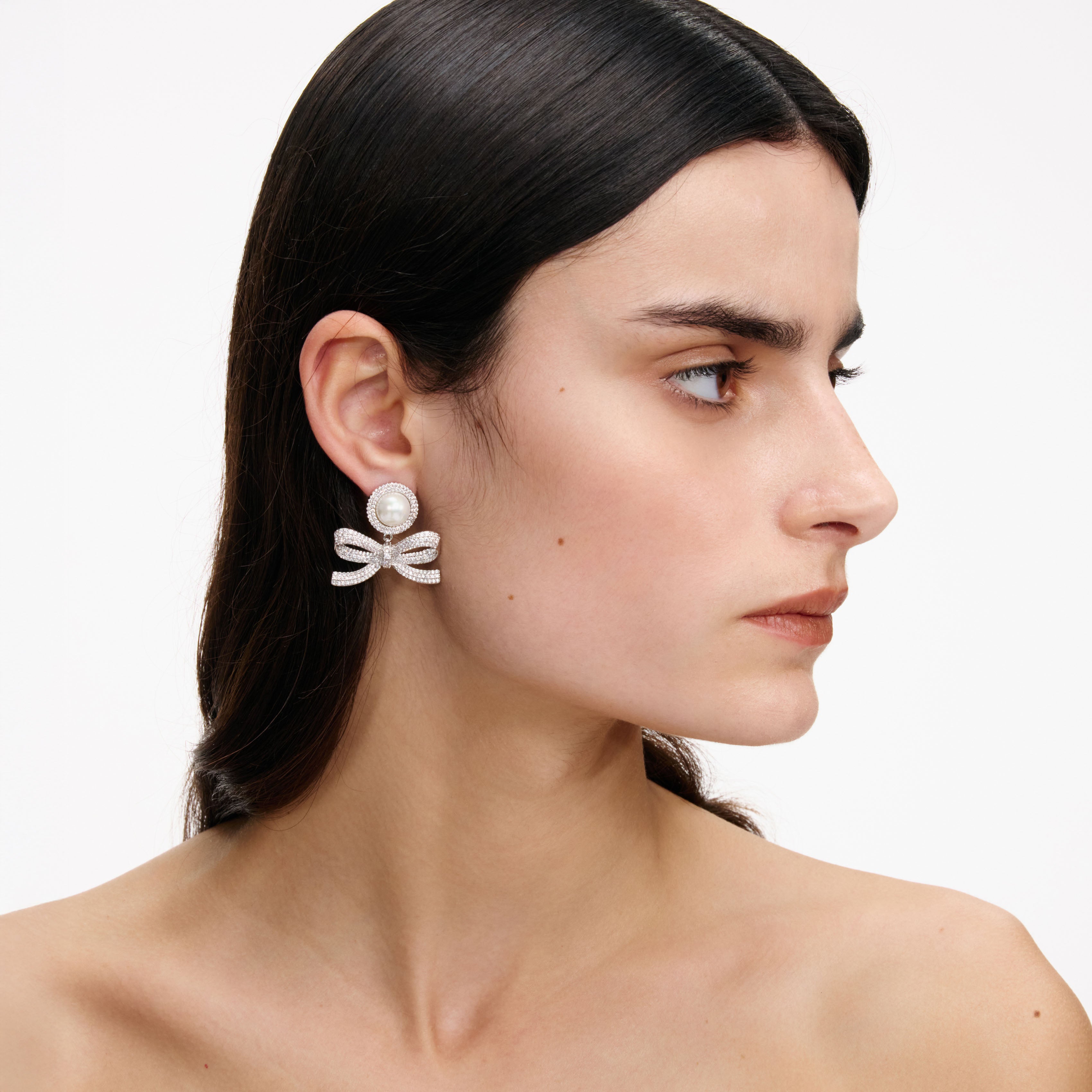 Self Portrait Jewellery Silver Pearl Bow Drop Ohrringe Silber Perle