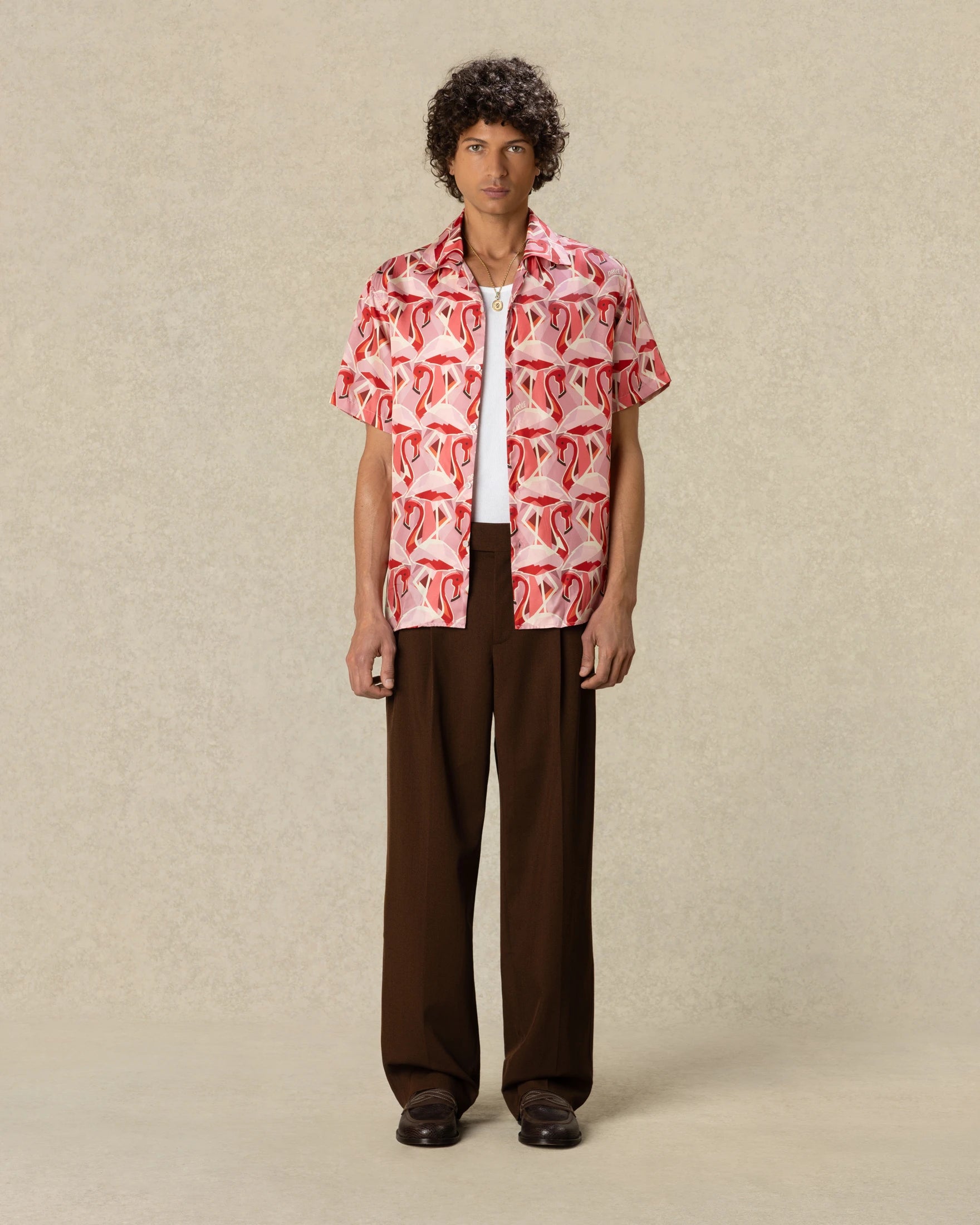 Drôle De Monsieur Notcha Kurzarmhemd Pink Flamingo Viskose