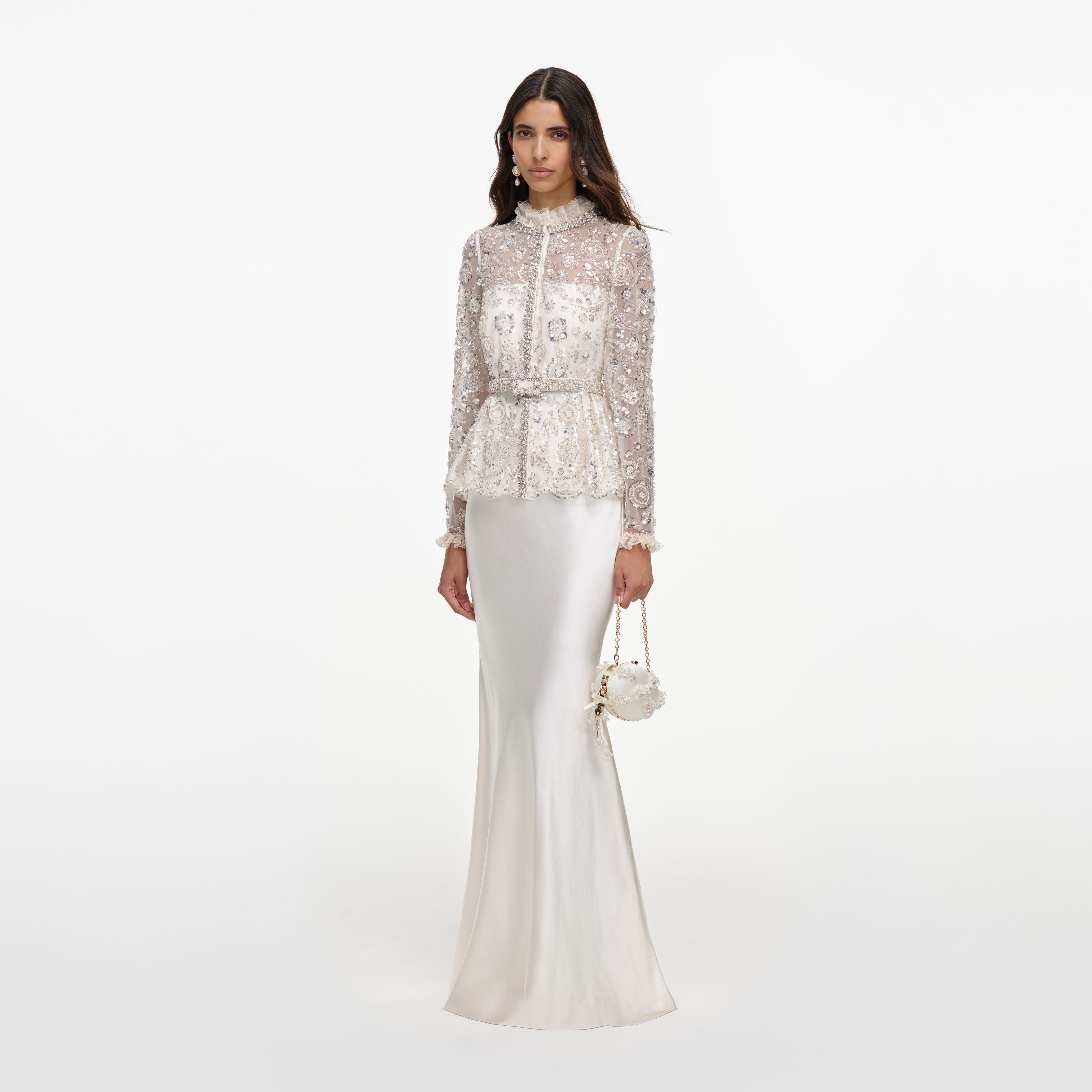 Self Portrait Dresses Sequin Satin Maxikleid Creme Pailletten