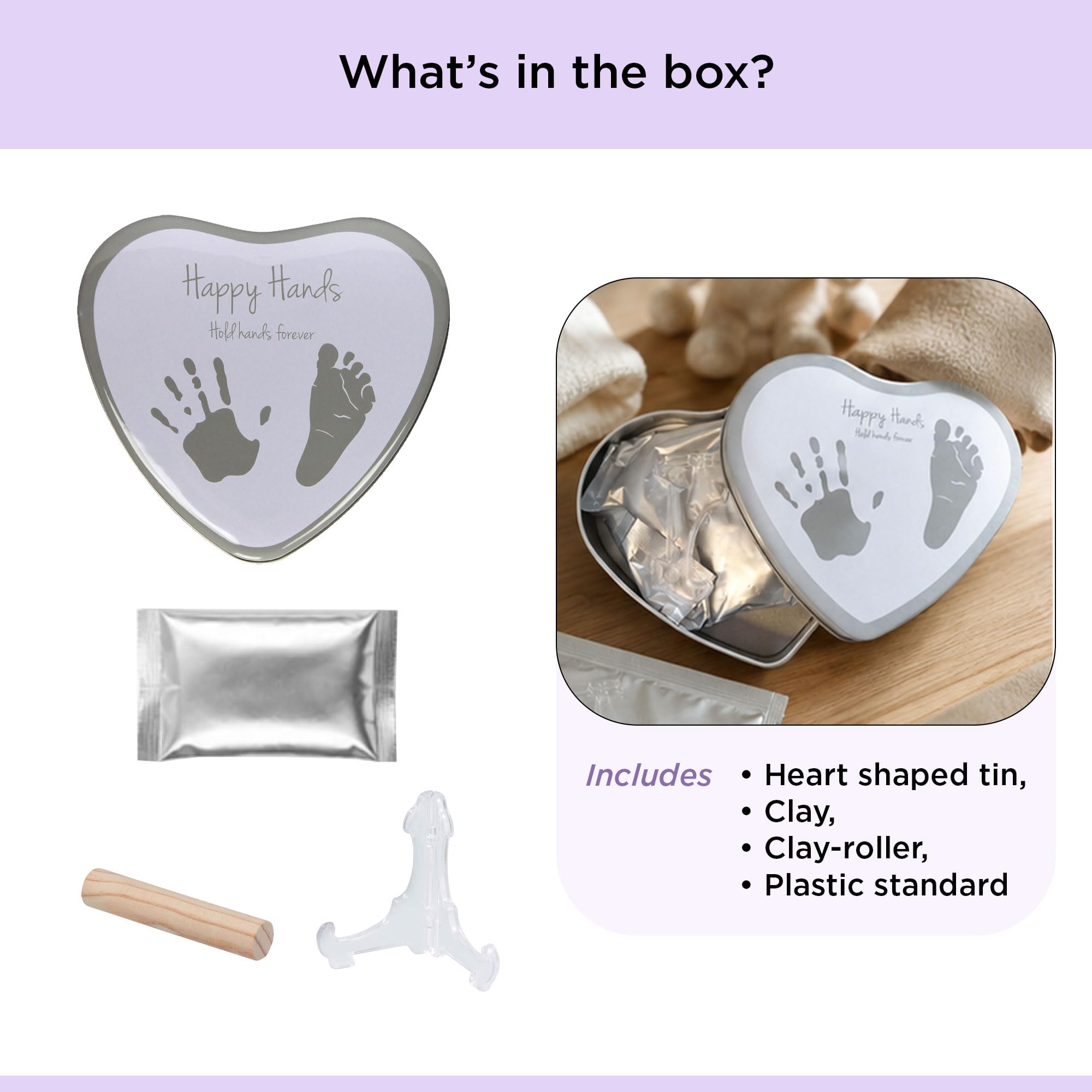 Dooky Happy Hands Abdruckset Herzform Silber 17x14 cm Ton