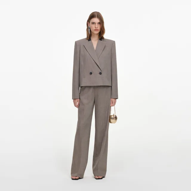 Self Portrait Twill Jacke braun zweireihig Boxy Blazer