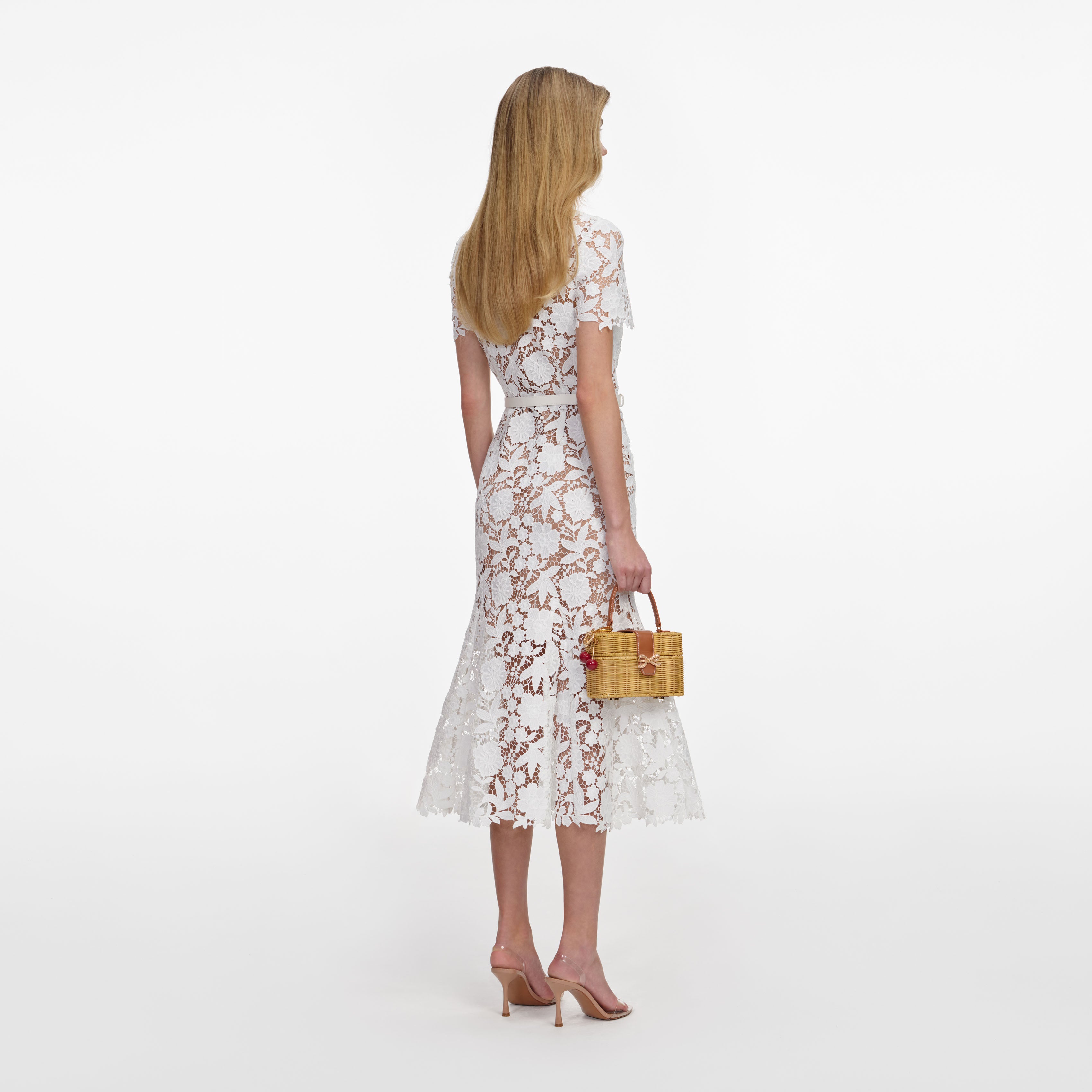 Self Portrait White Lace Collared Midi Dress Spitze Weiß