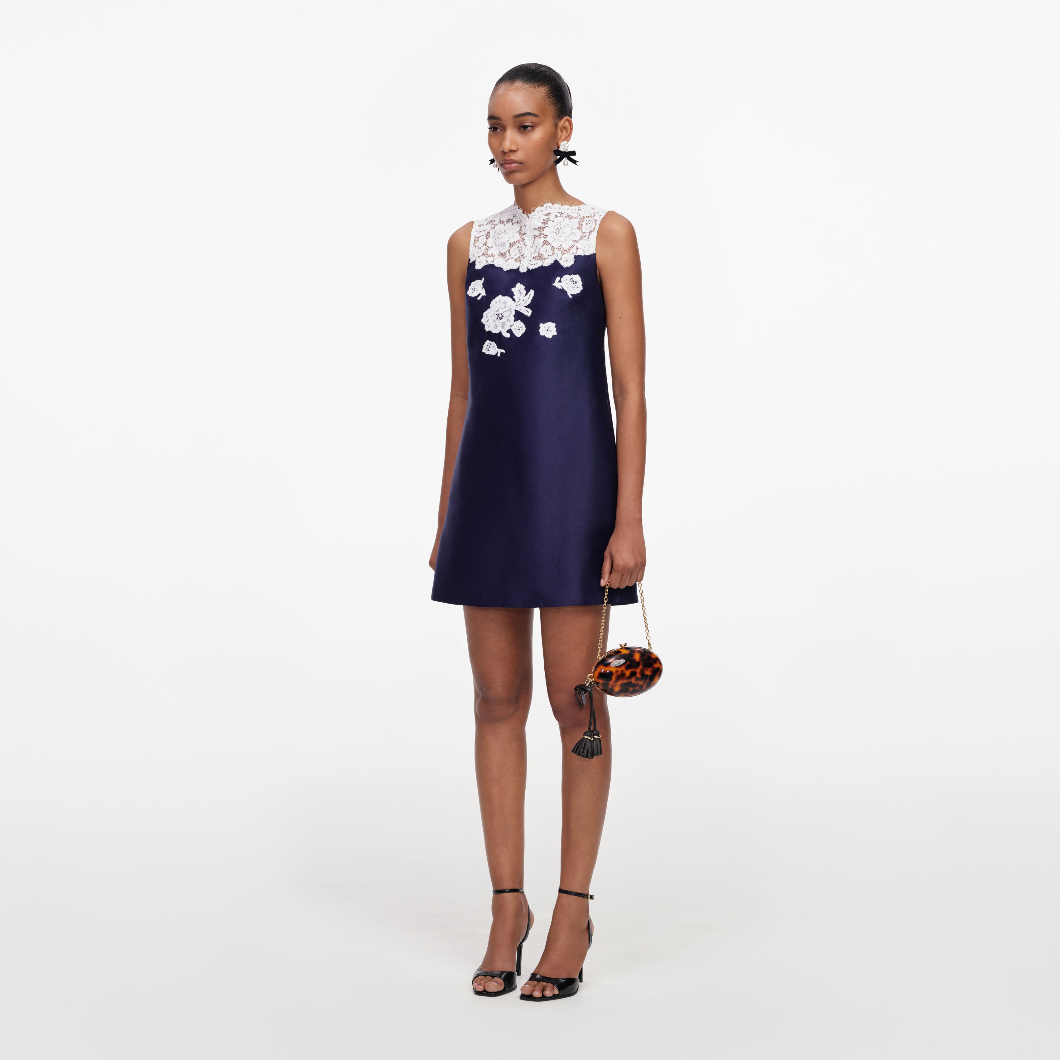 Self Portrait Dresses Taffeta Lace Minikleid Navy Spitze