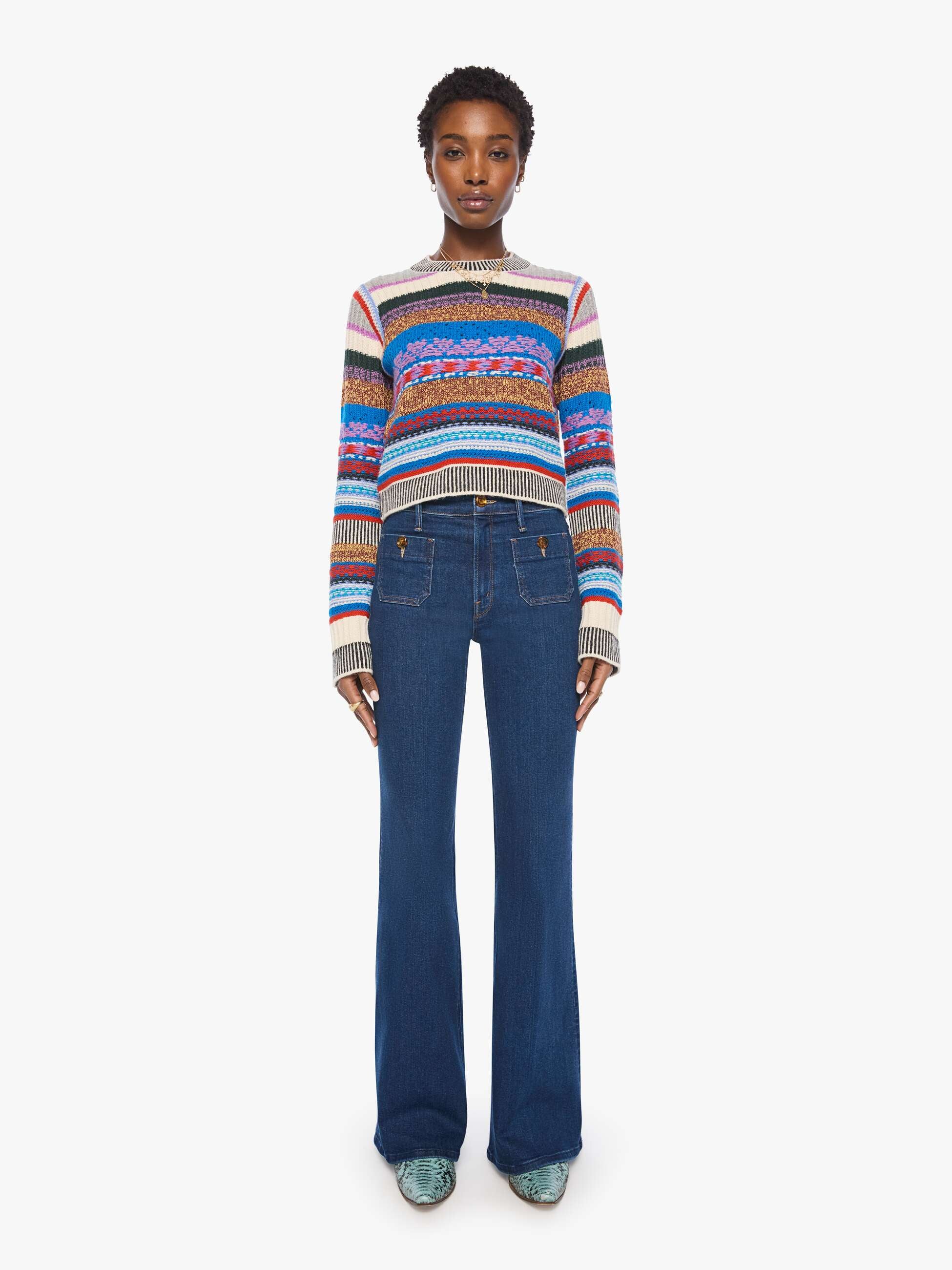 Mother The Extra Crop Jumper Pullover Rot Bunt Streifen