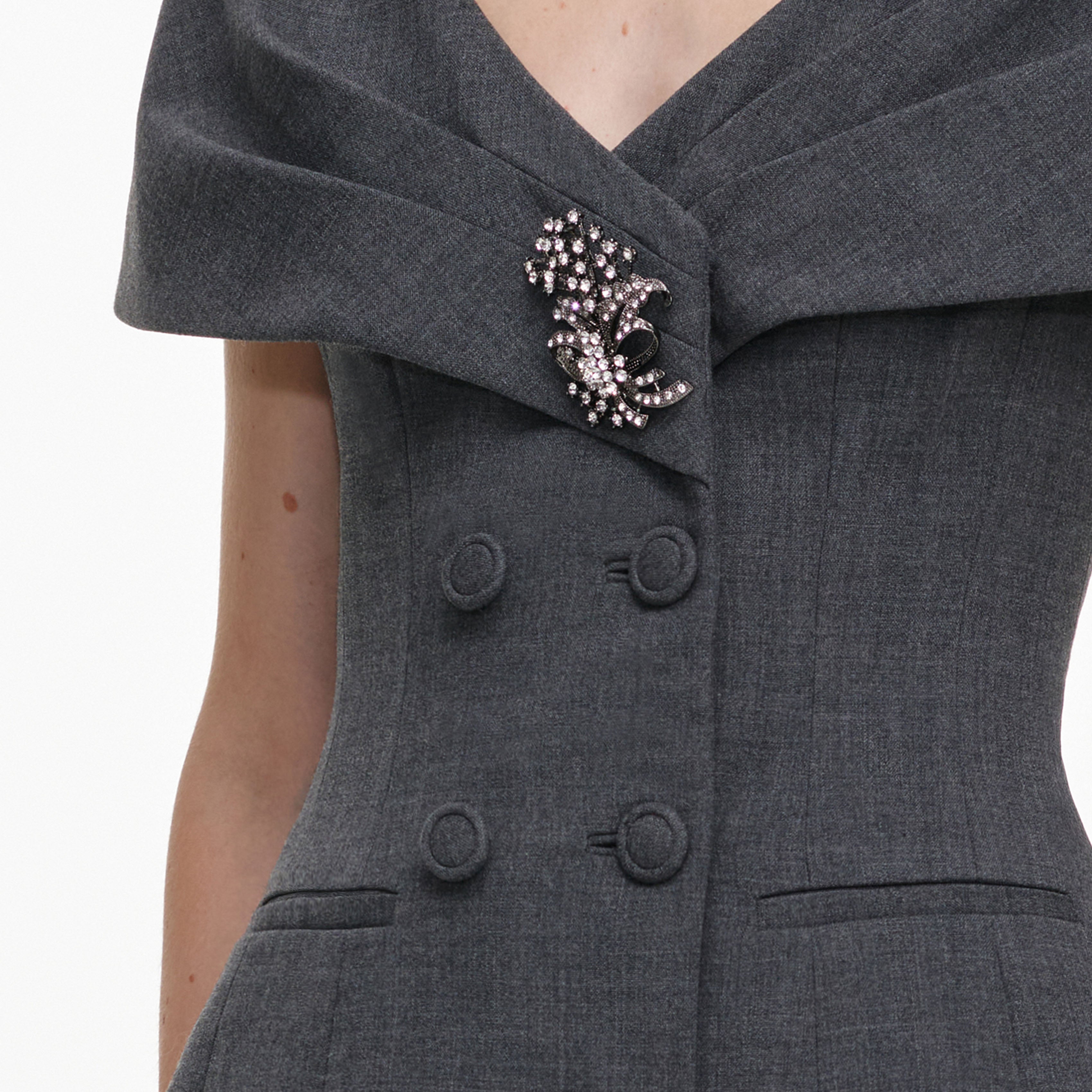 Self Portrait Grey Tailored Brooch Jumpsuit Grau