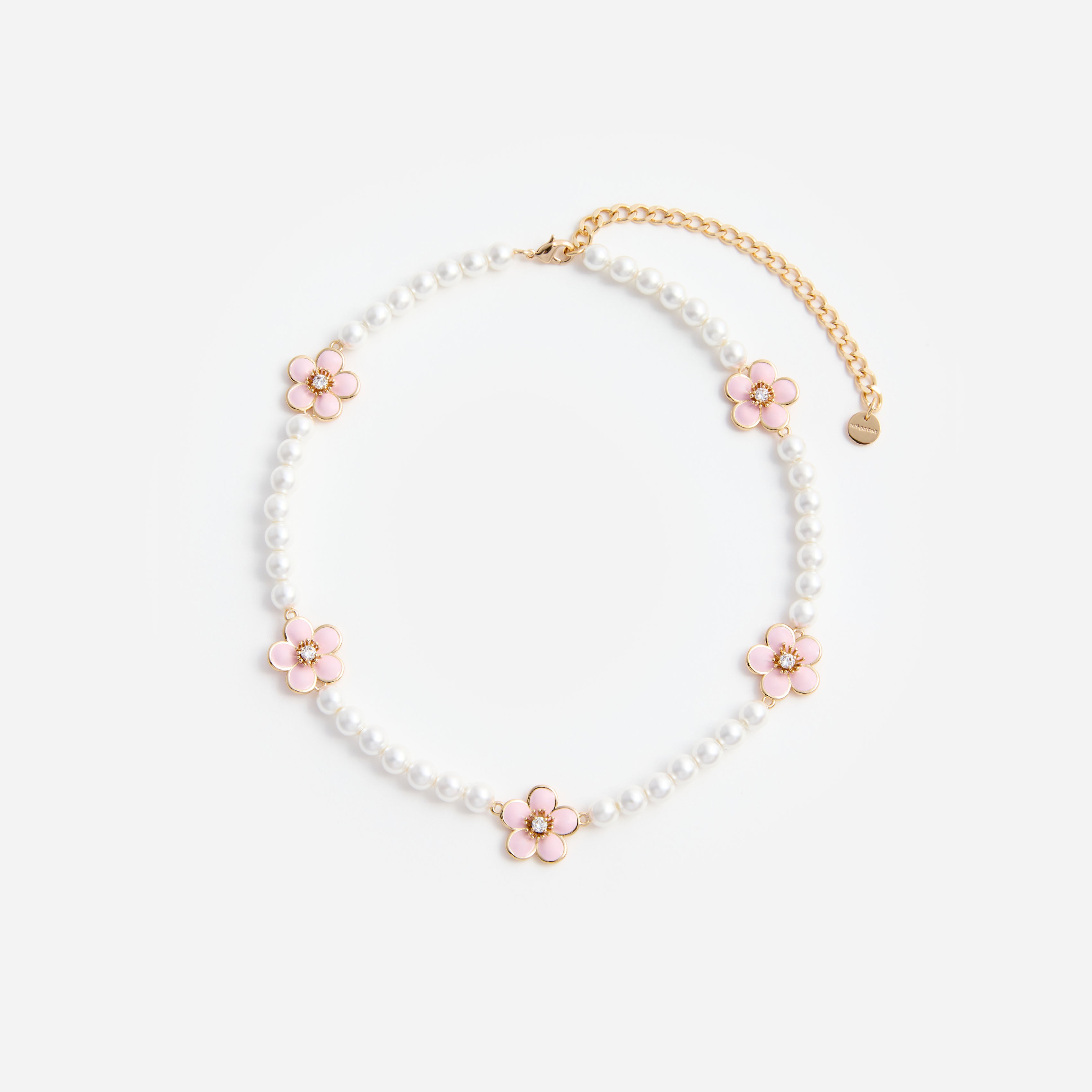 Self Portrait Pink Enamel Flower Pearl Choker Rosa