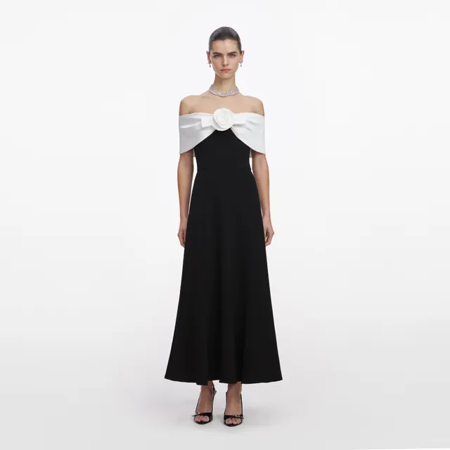 Self Portrait Dresses Flower Midi Kleid Schwarz Crepe Fit-Flare