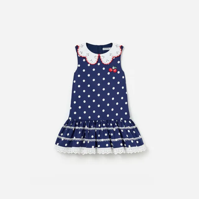 Self Portrait Navy Polka Dot Cotton Dress Kinderkleid Blau 5-6 Jahre