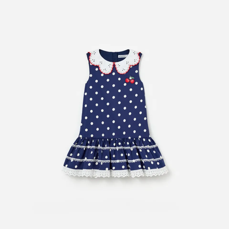 Self Portrait Navy Polka Dot Cotton Dress Kinderkleid Blau 5-6 Jahre