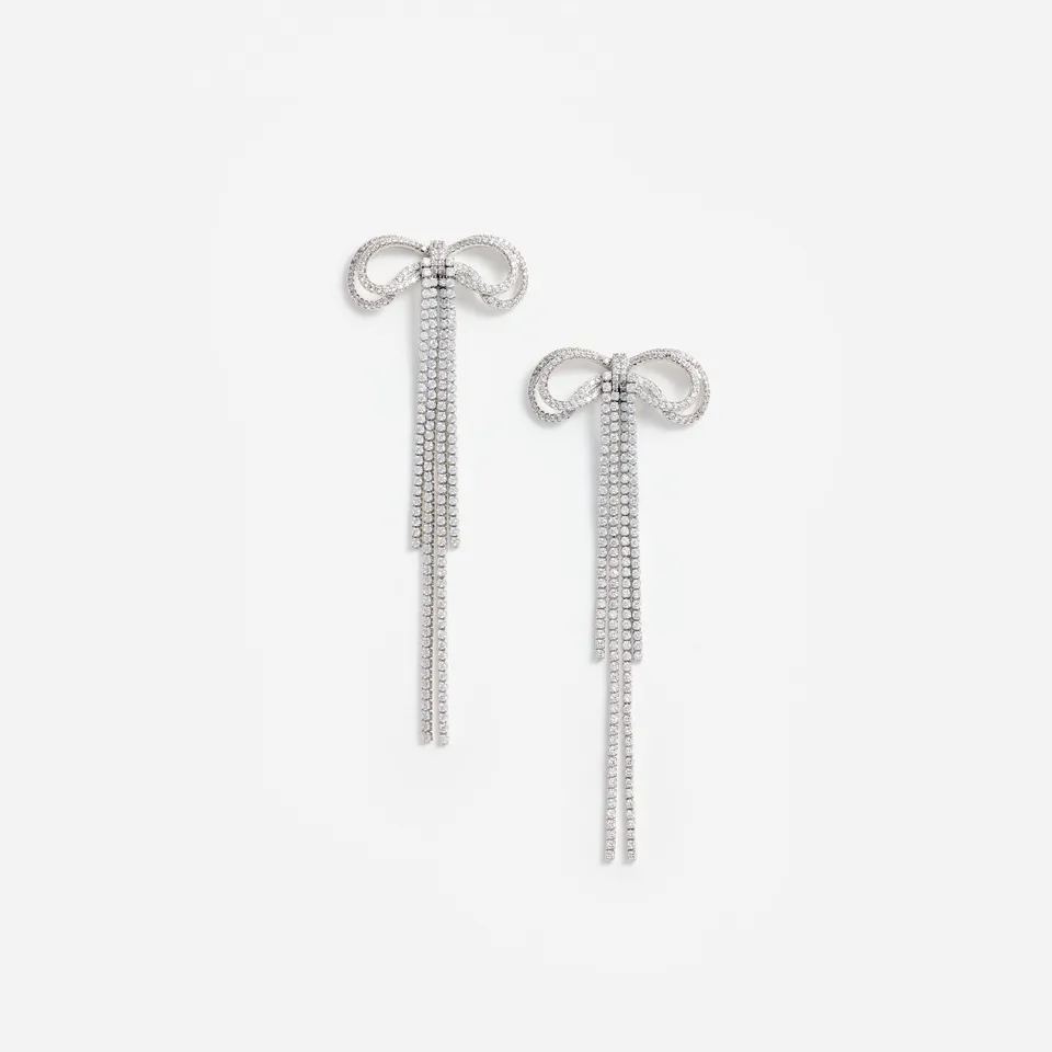 Self-Portrait Double Crystal Bow Ohrringe Silber One Size
