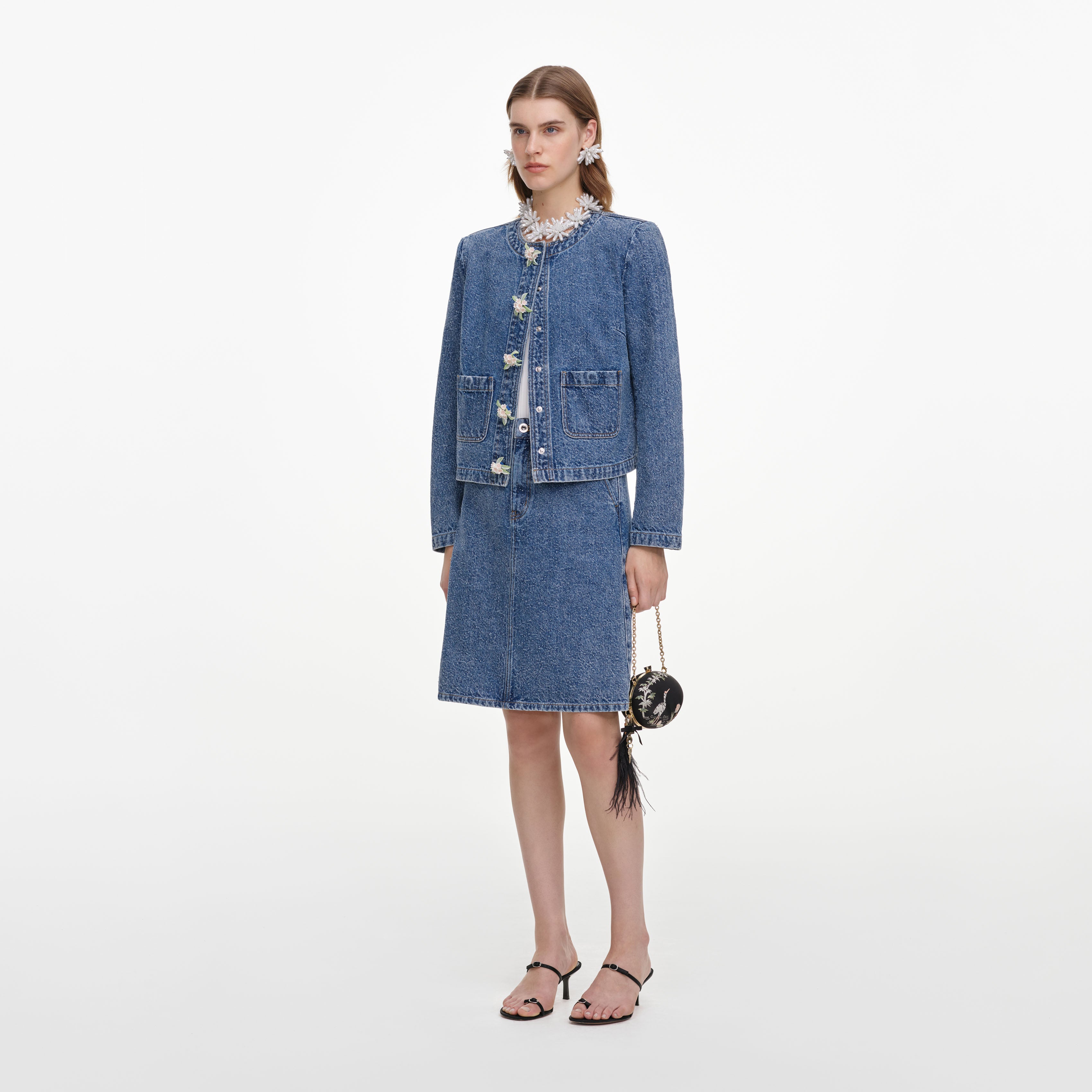 Self Portrait Denim Textured Mini Rock Blau Denim