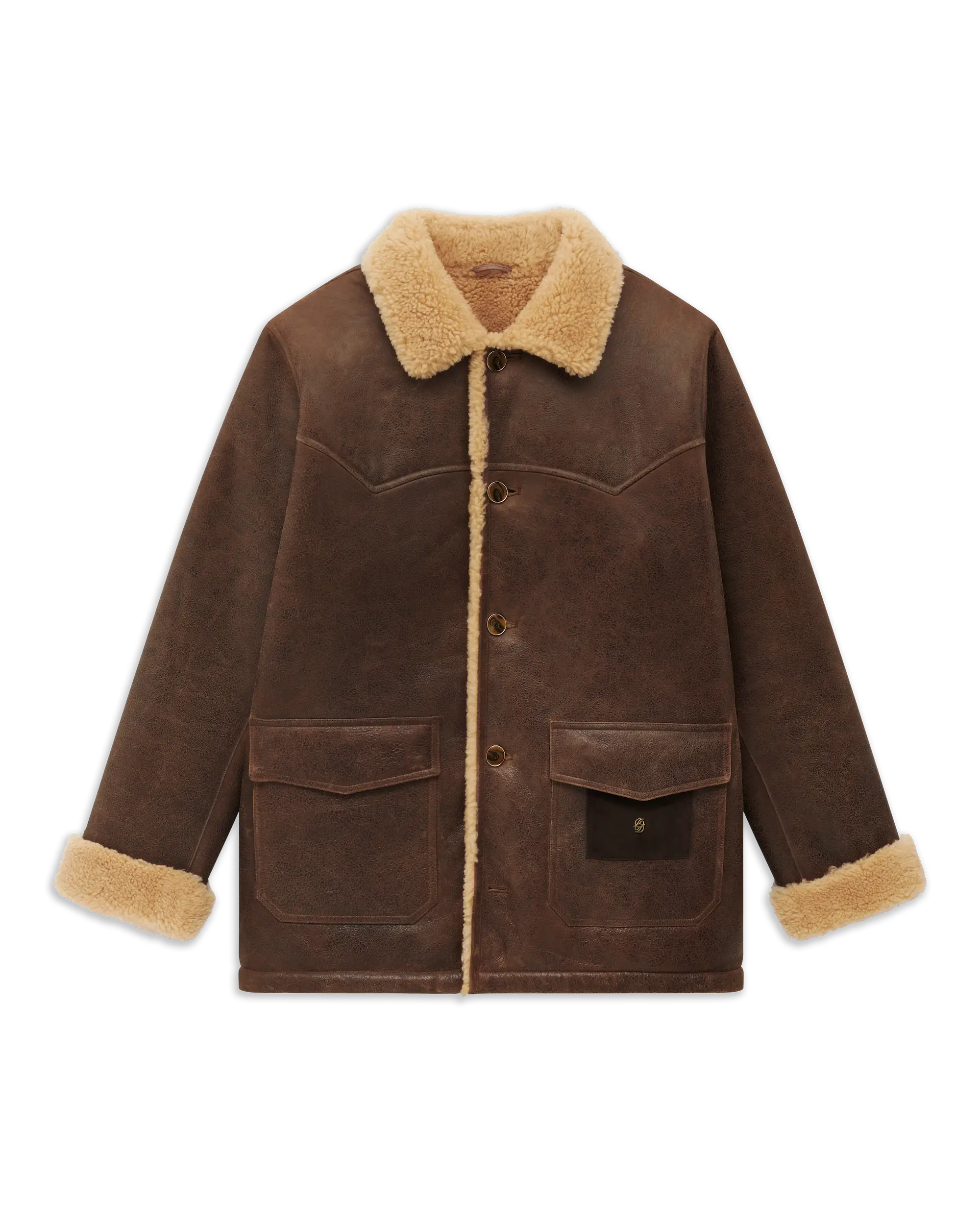 Drôle De Monsieur Leather Shearling Lederjacke Braun Lammfell