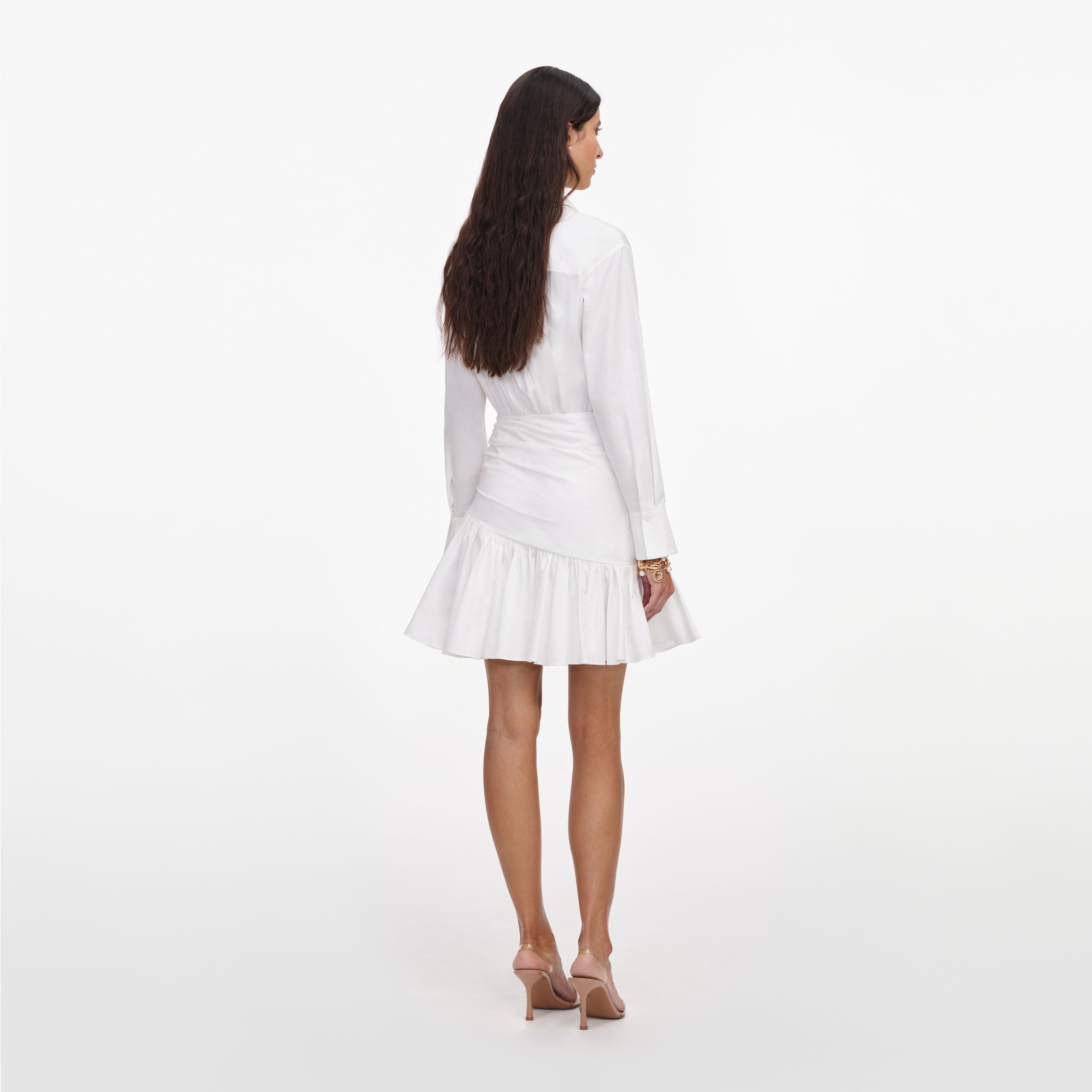 Self Portrait White Cotton Gathered Minikleid weiß Baumwolle