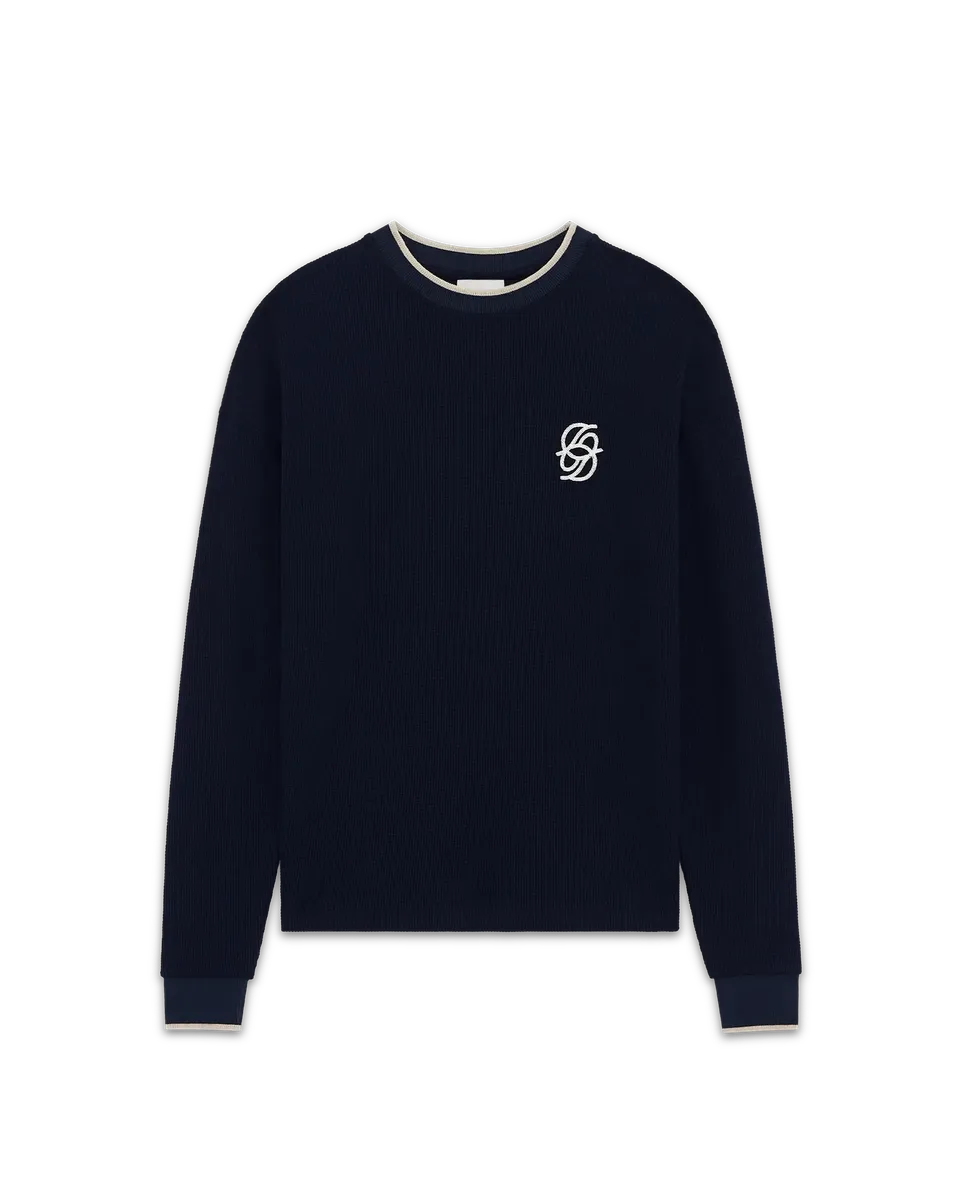 Drôle De Monsieur Waffle Longsleeve Navy Hanf Baumwolle