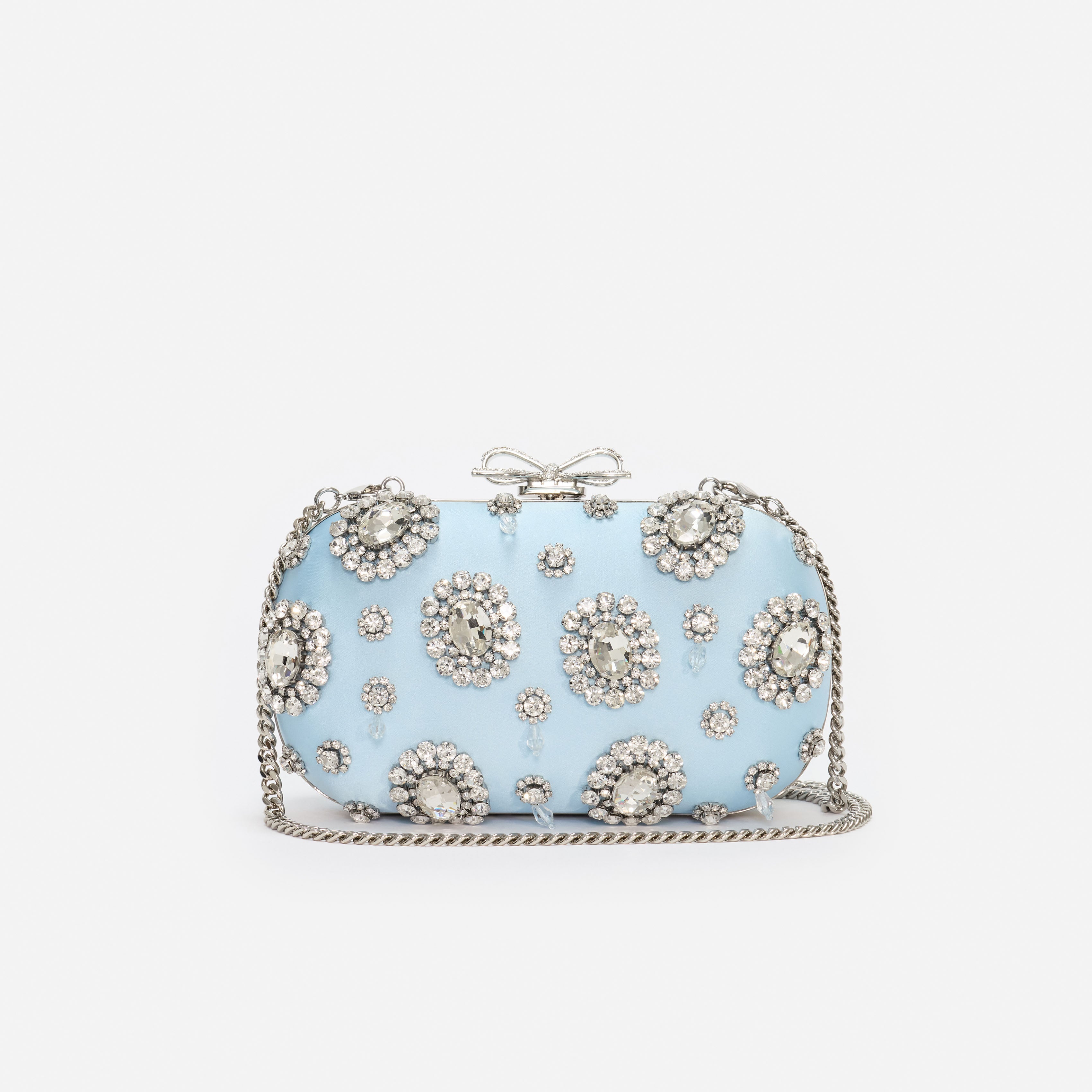 Self Portrait Blue Satin Multi Crystal Clutch Tasche Blau OneSize