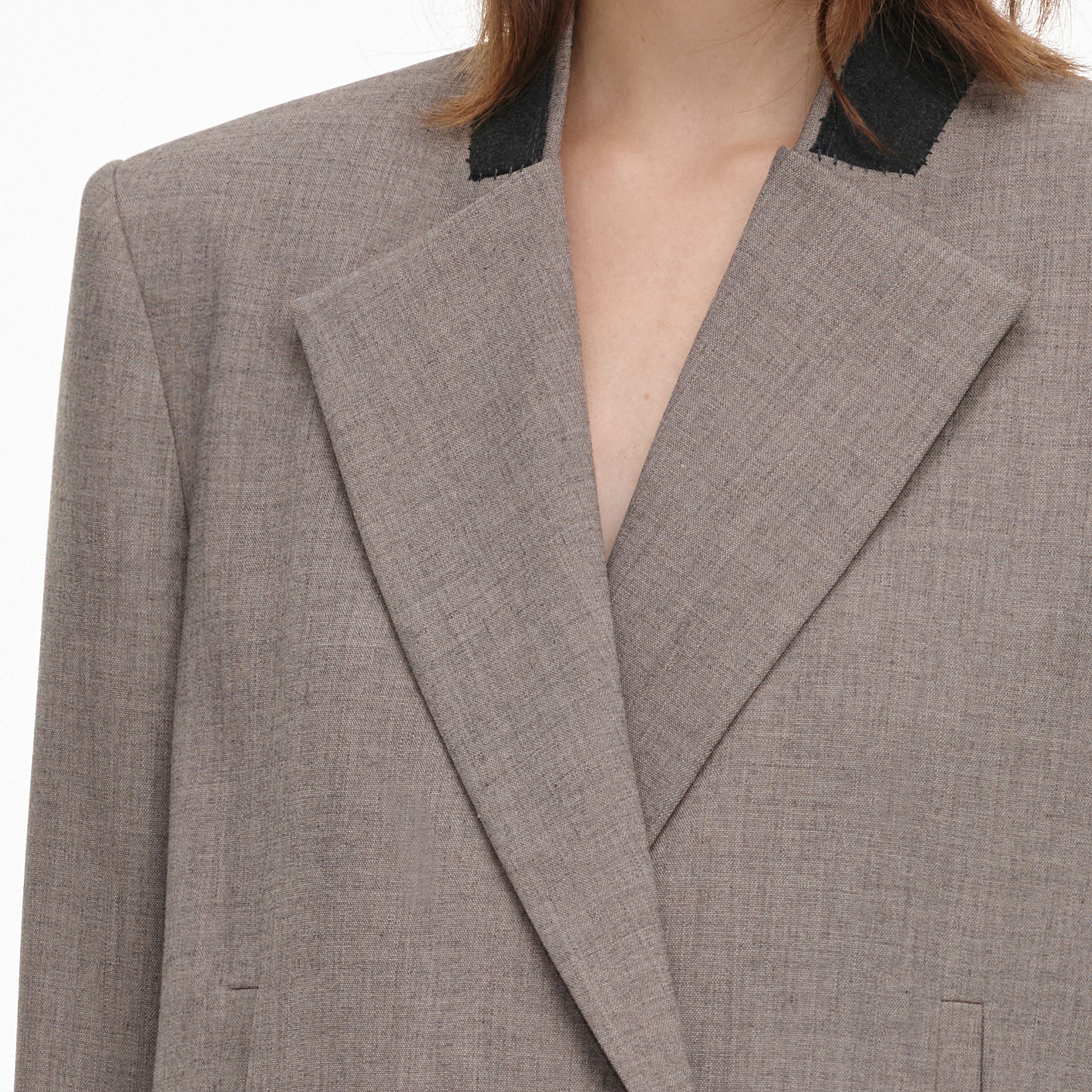 Self Portrait Twill Jacke braun zweireihig Boxy Blazer
