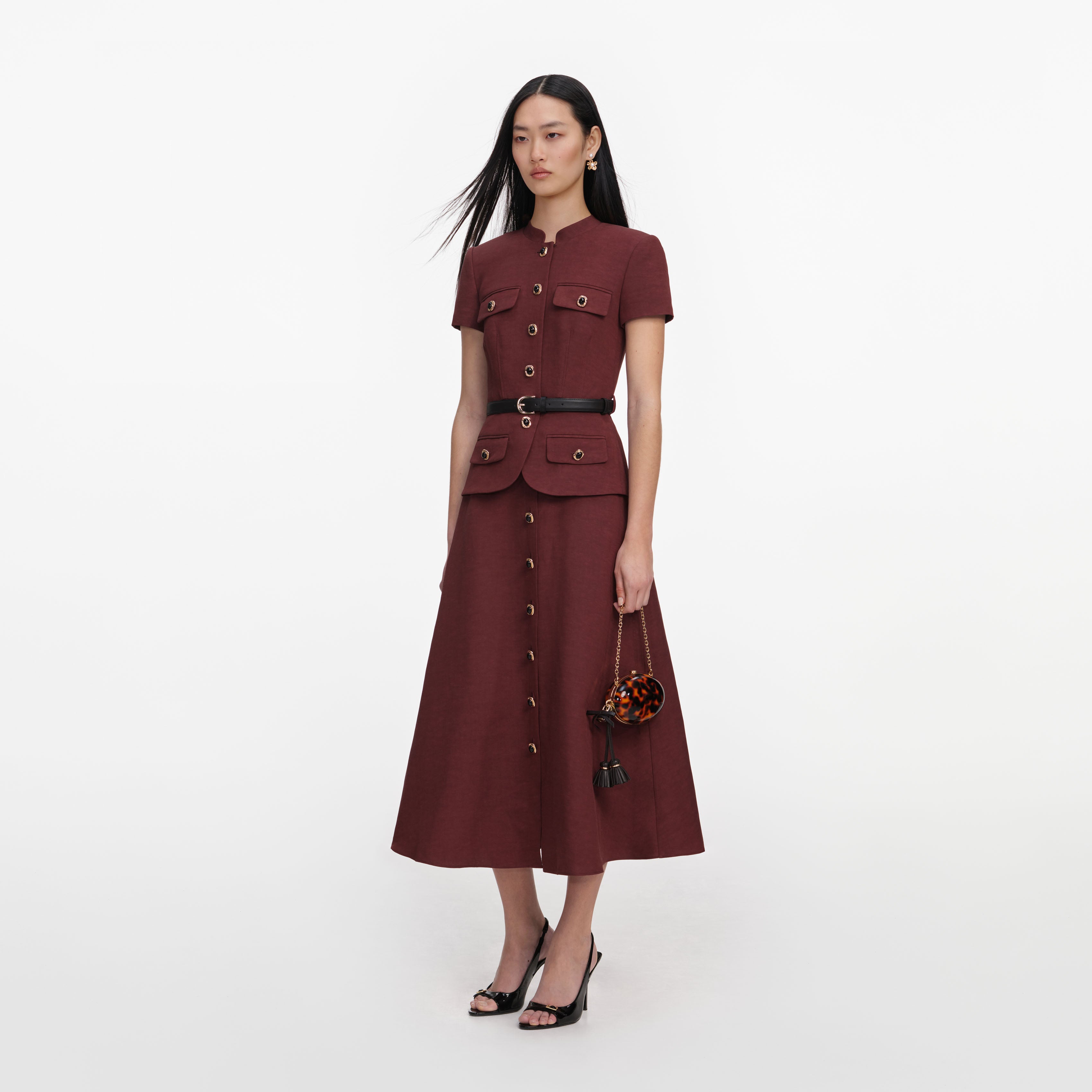 Self Portrait Dresses Brown Peplum Midi Kleid braun Leinen