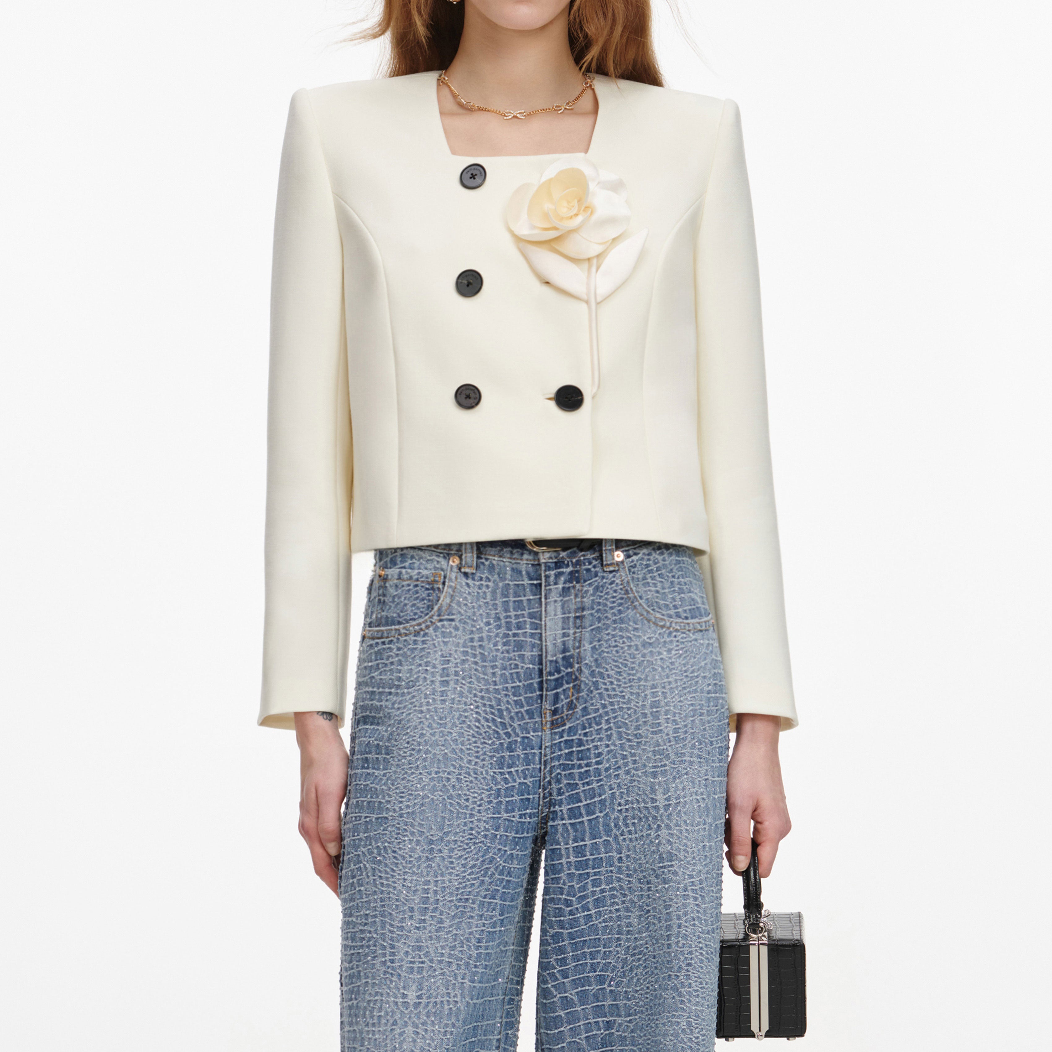 Self Portrait 3D Flower Jacke Creme Wolle Boxy