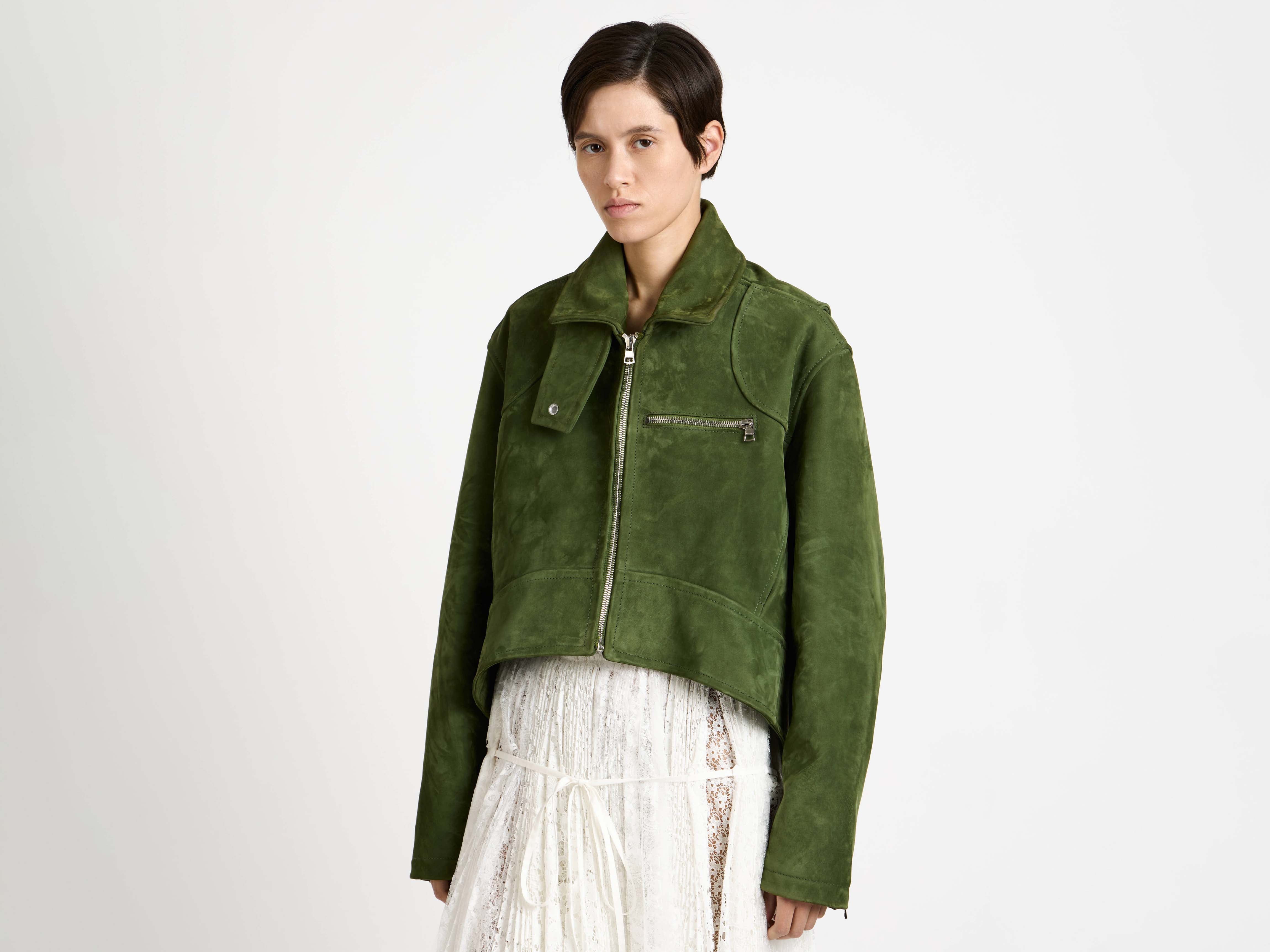 J.W.Anderson Cropped Biker Jacket Damen khaki Leder