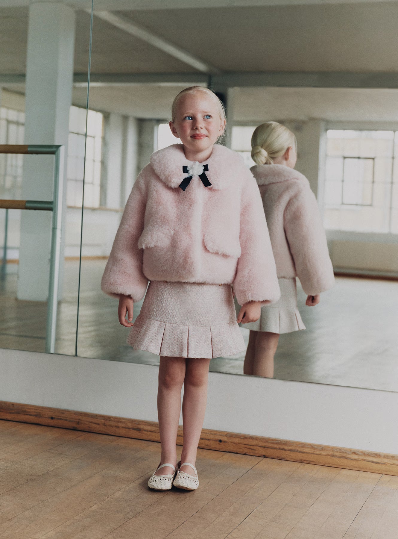 Self Portrait Outerwear Pink Faux Fur Bow Jacke Kinder Rosa