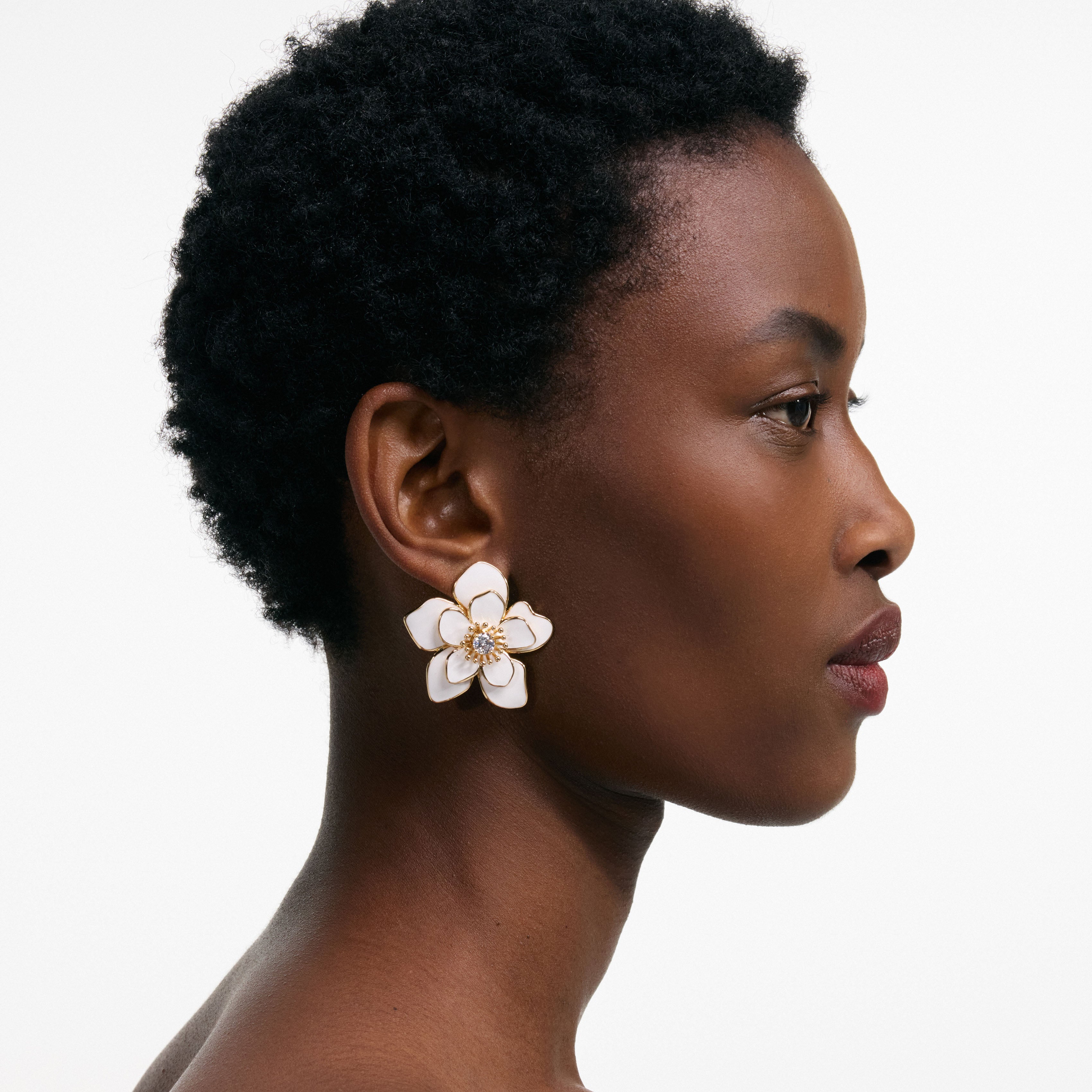Self Portrait Jewellery Enamel Flower Ohrringe Creme Gold