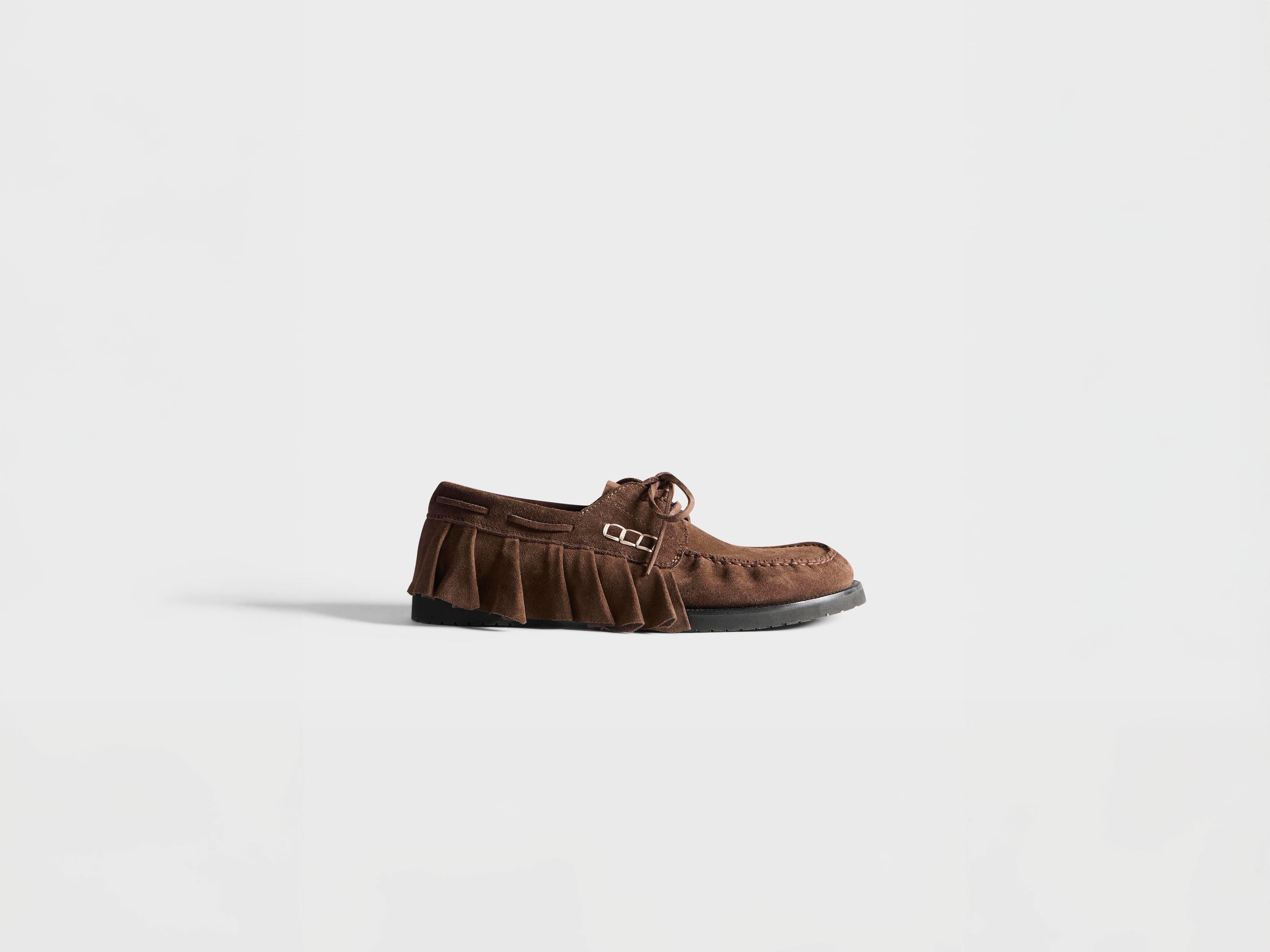J.W.Anderson Loafer Ruffle Bootsschuhe Chocolate Brown Wildleder