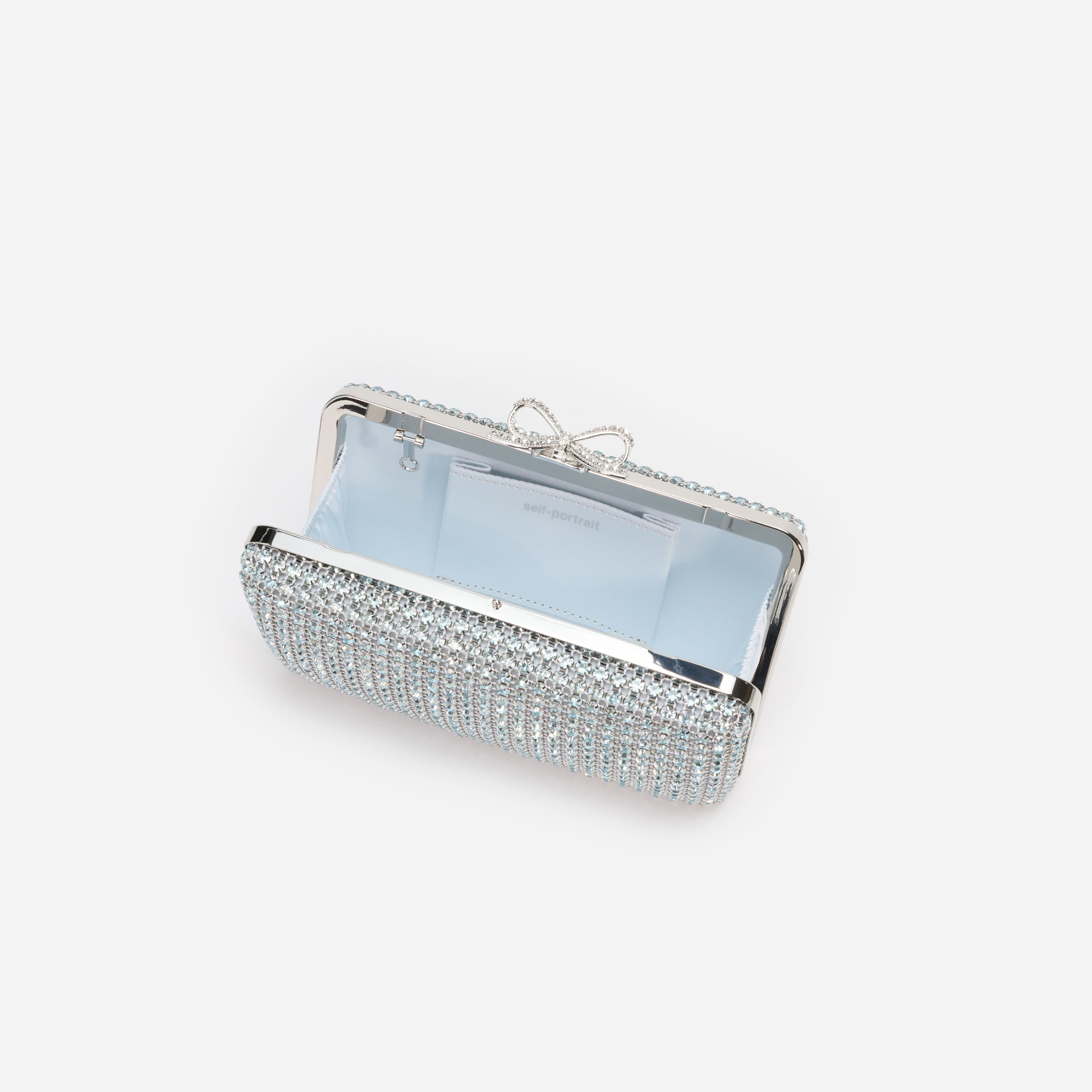 Self Portrait Handbags Blue Crystal Chainmail Clutch Blau