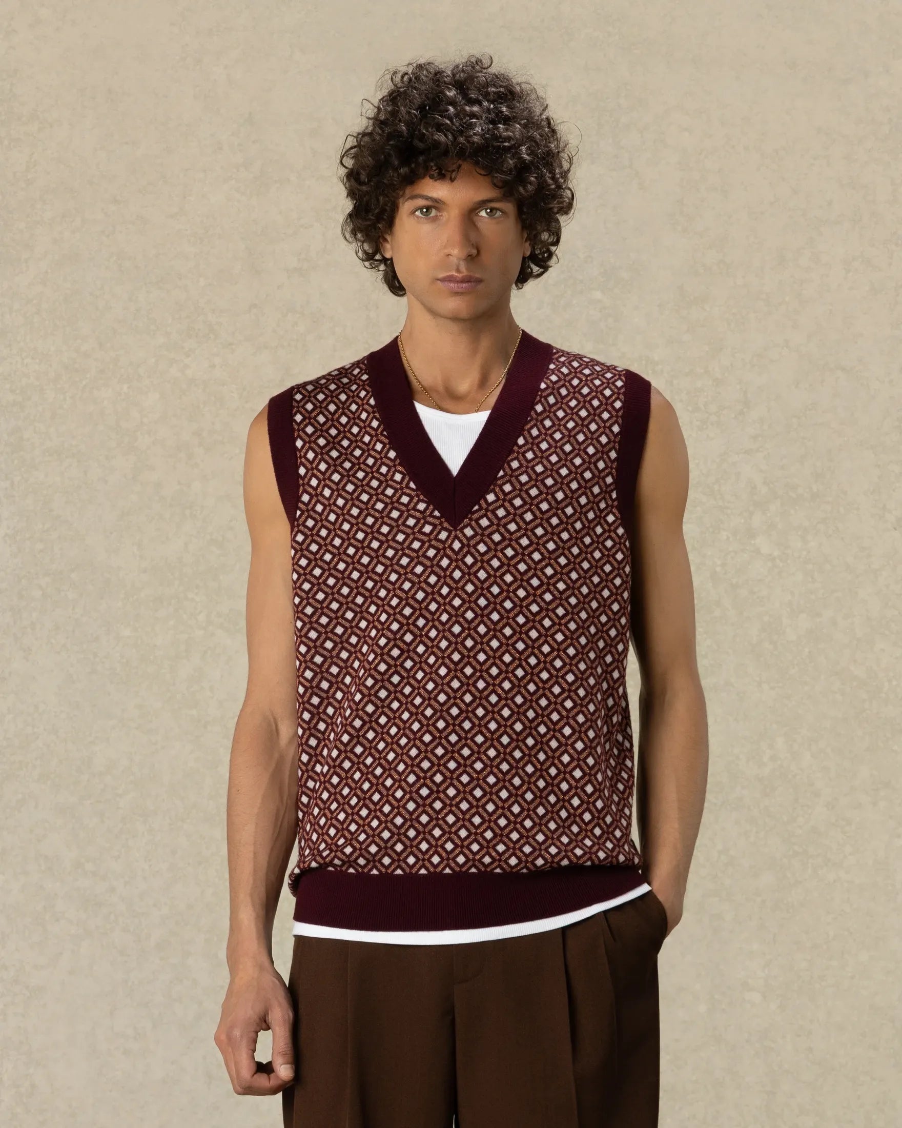 Drôle De Monsieur Sleeveless Knit Vest Jacquard braun Wolle