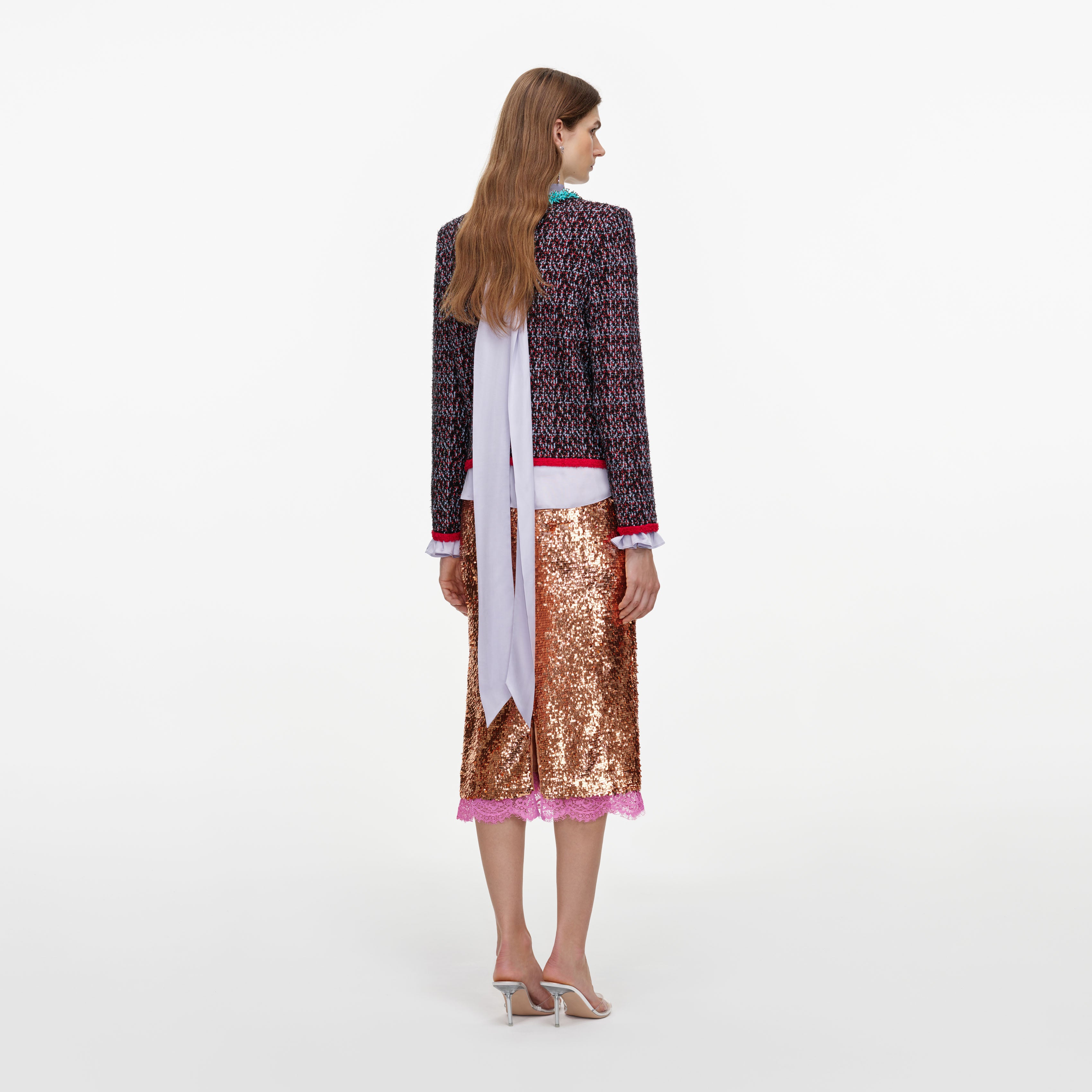 Self Portrait Multi Textured Knit Cardigan Multi Rot