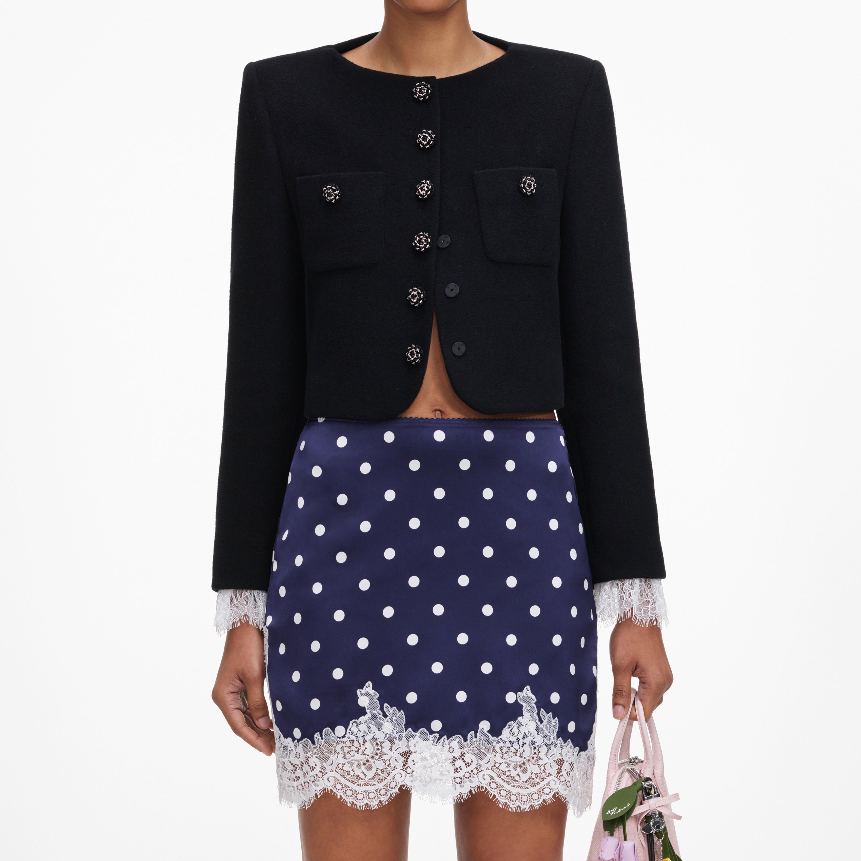 Self Portrait Navy Polka Dot Satin Minirock Navy