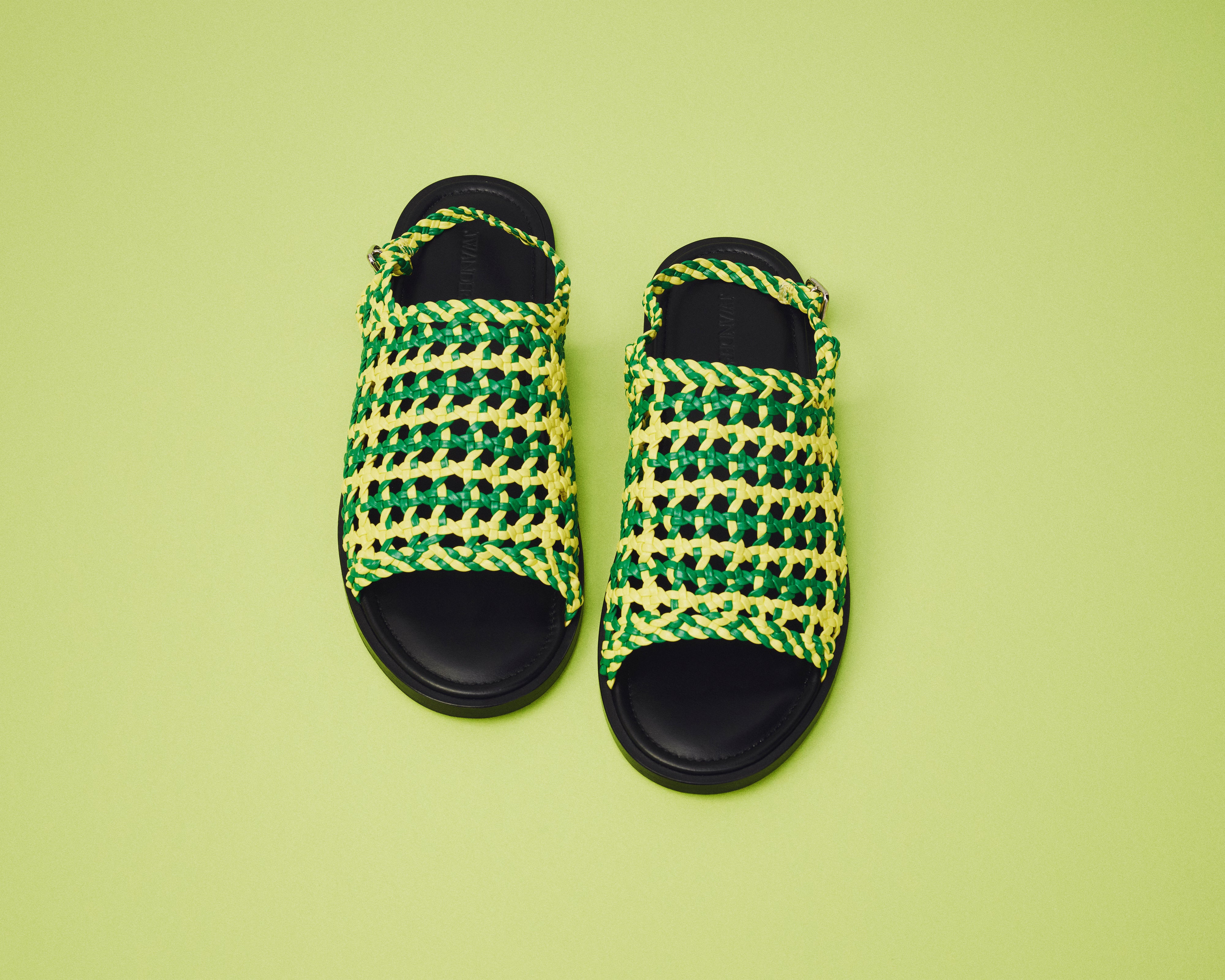 J.W.Anderson Woven Leather Sandal Sandalen Grün Gelb Leder