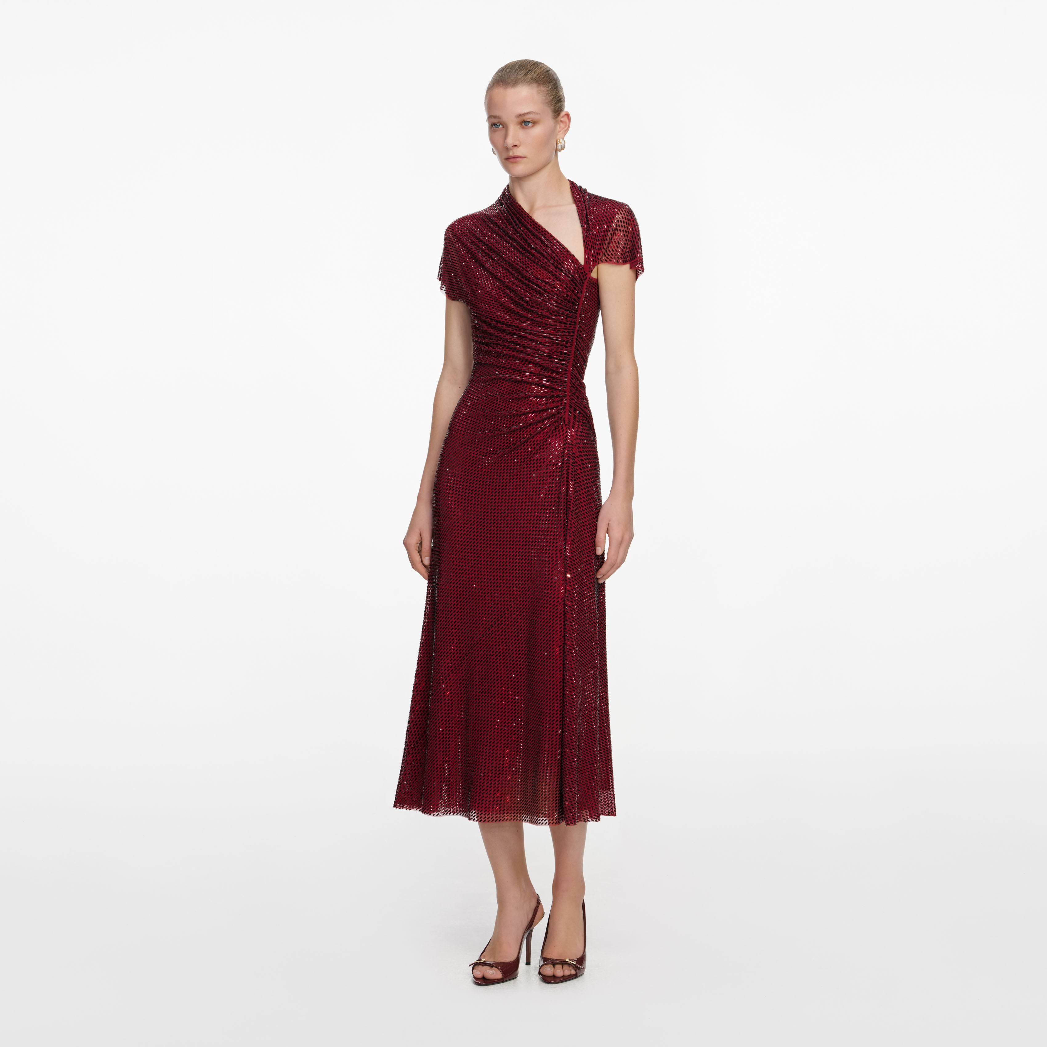 Self Portrait Red Rhinestone Midi Kleid Rot Strass