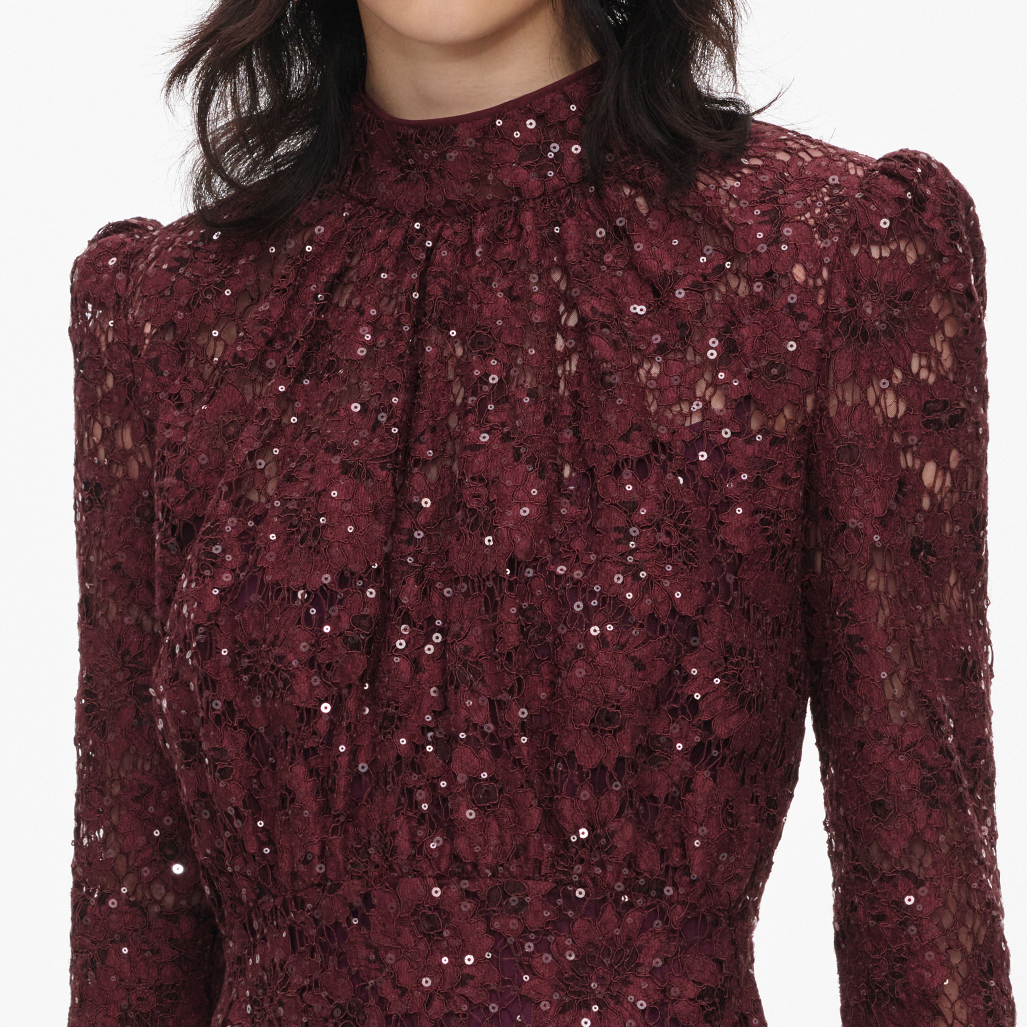 Self Portrait Burgundy Sequin Lace Maxikleid Bordeaux Spitze