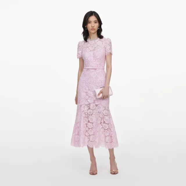 Self Portrait Pink Sequin Lace Midikleid Pink