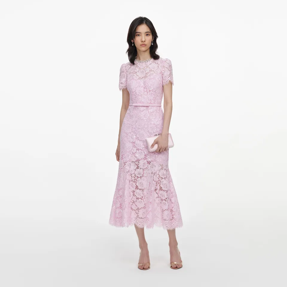 Self Portrait Pink Sequin Lace Midikleid Pink