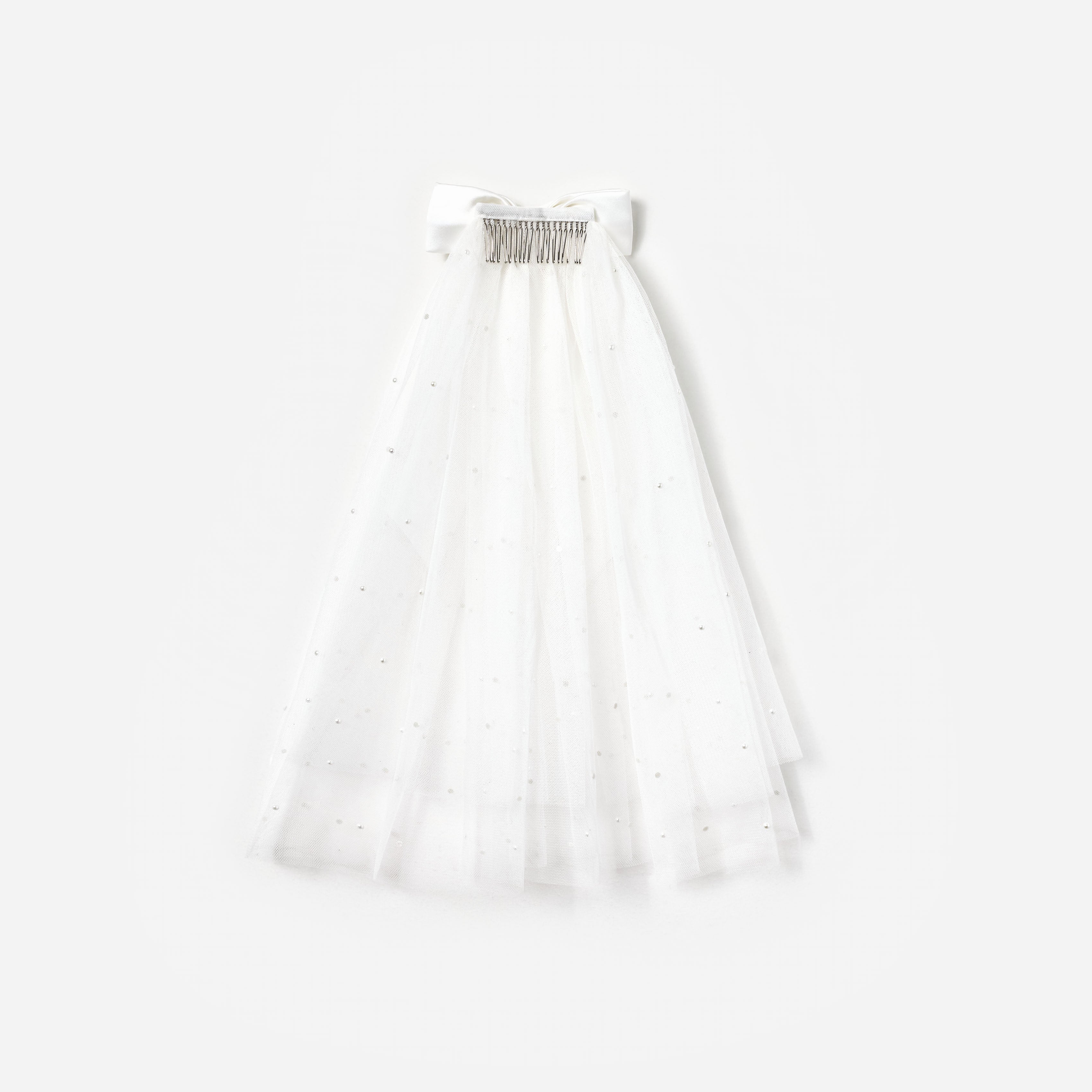 Self Portrait Satin Bow Embellished Veil Schleier Weiß One Size