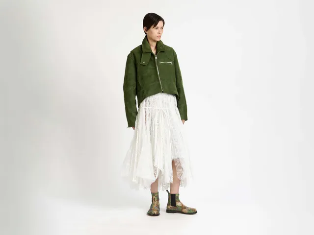 J.W.Anderson Cropped Biker Jacket Damen khaki Leder