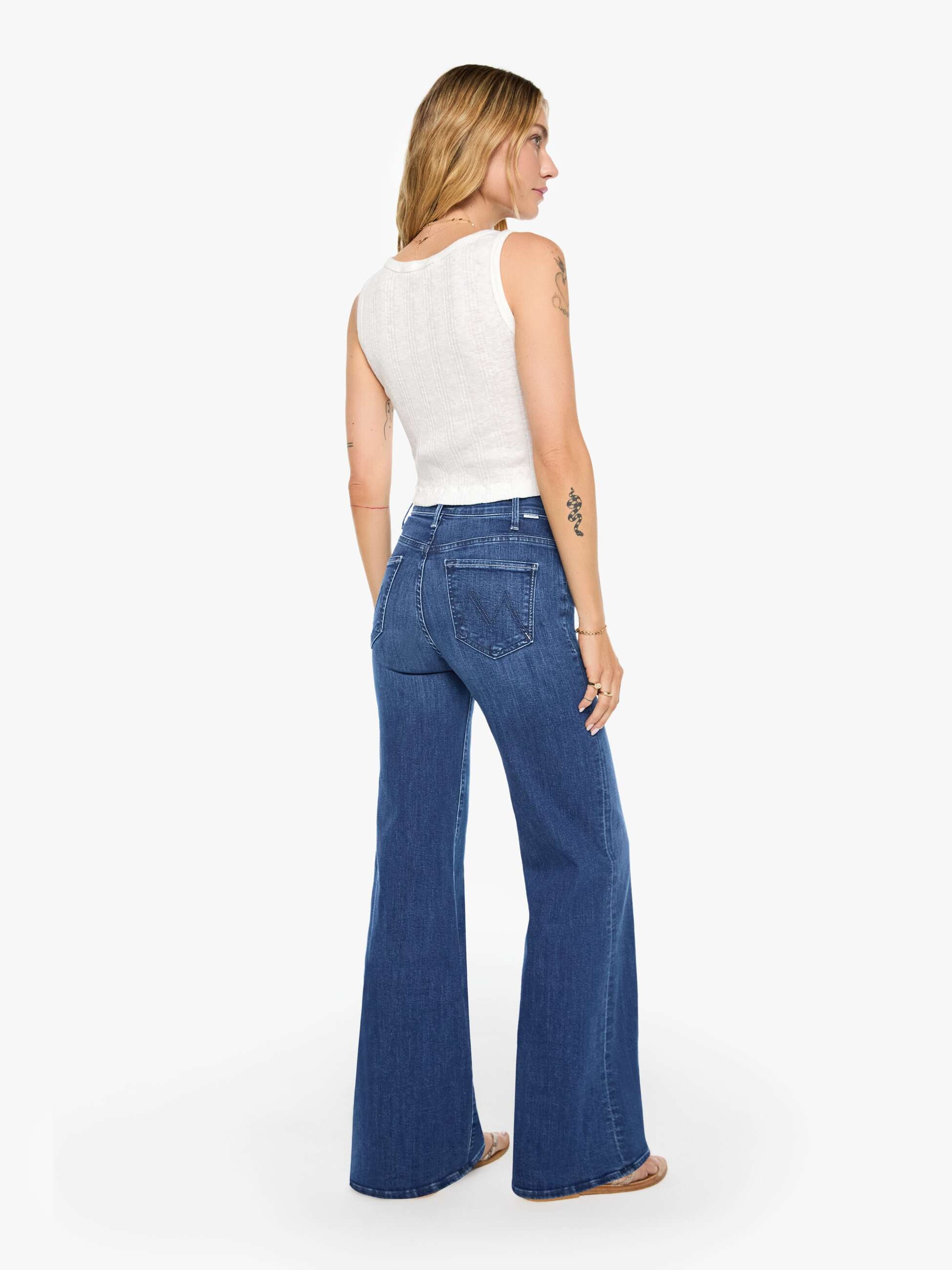 Mother Hustler Roller Sneak Jeans Dunkelblau Stretch