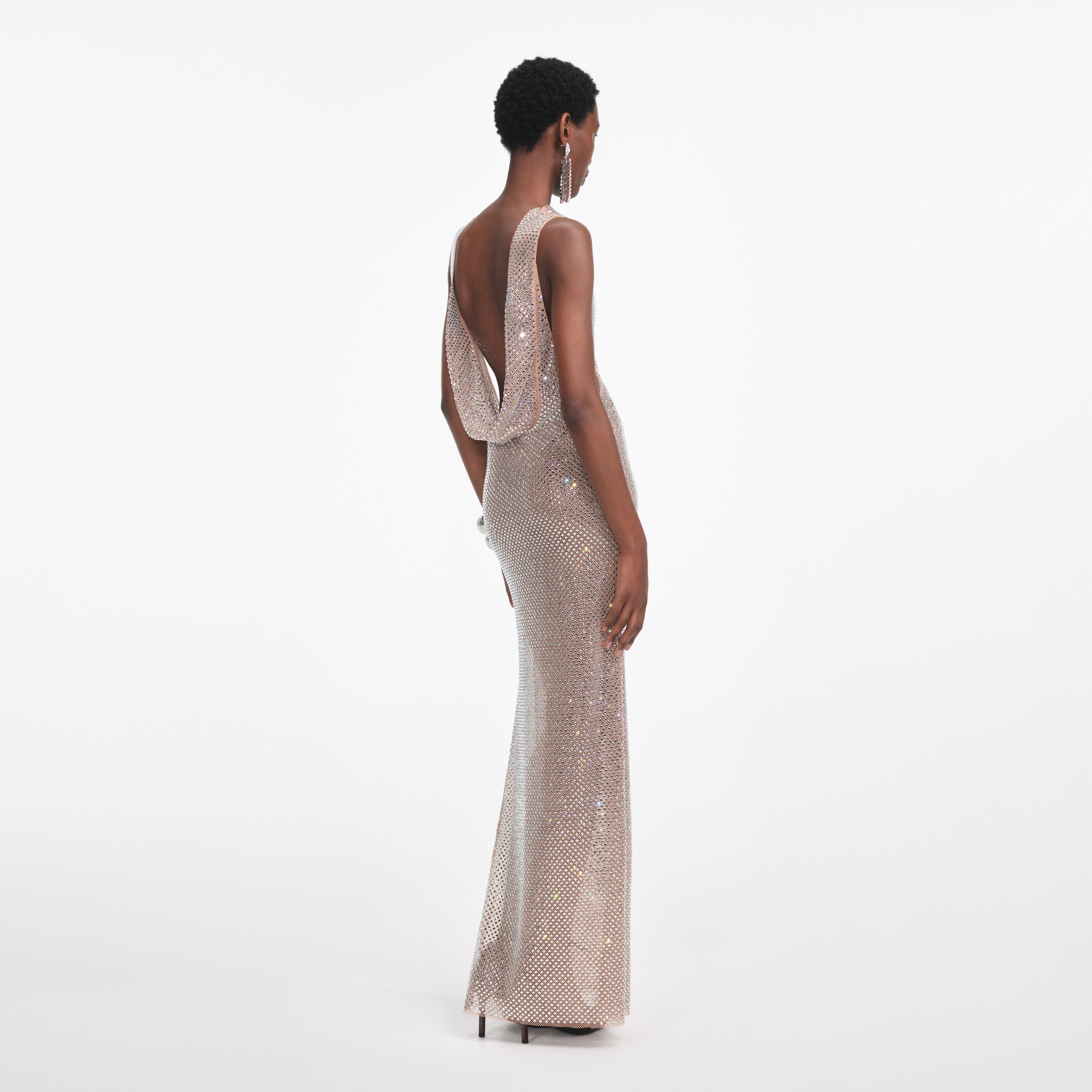 Self Portrait Silver Rhinestone Maxi Kleid silber