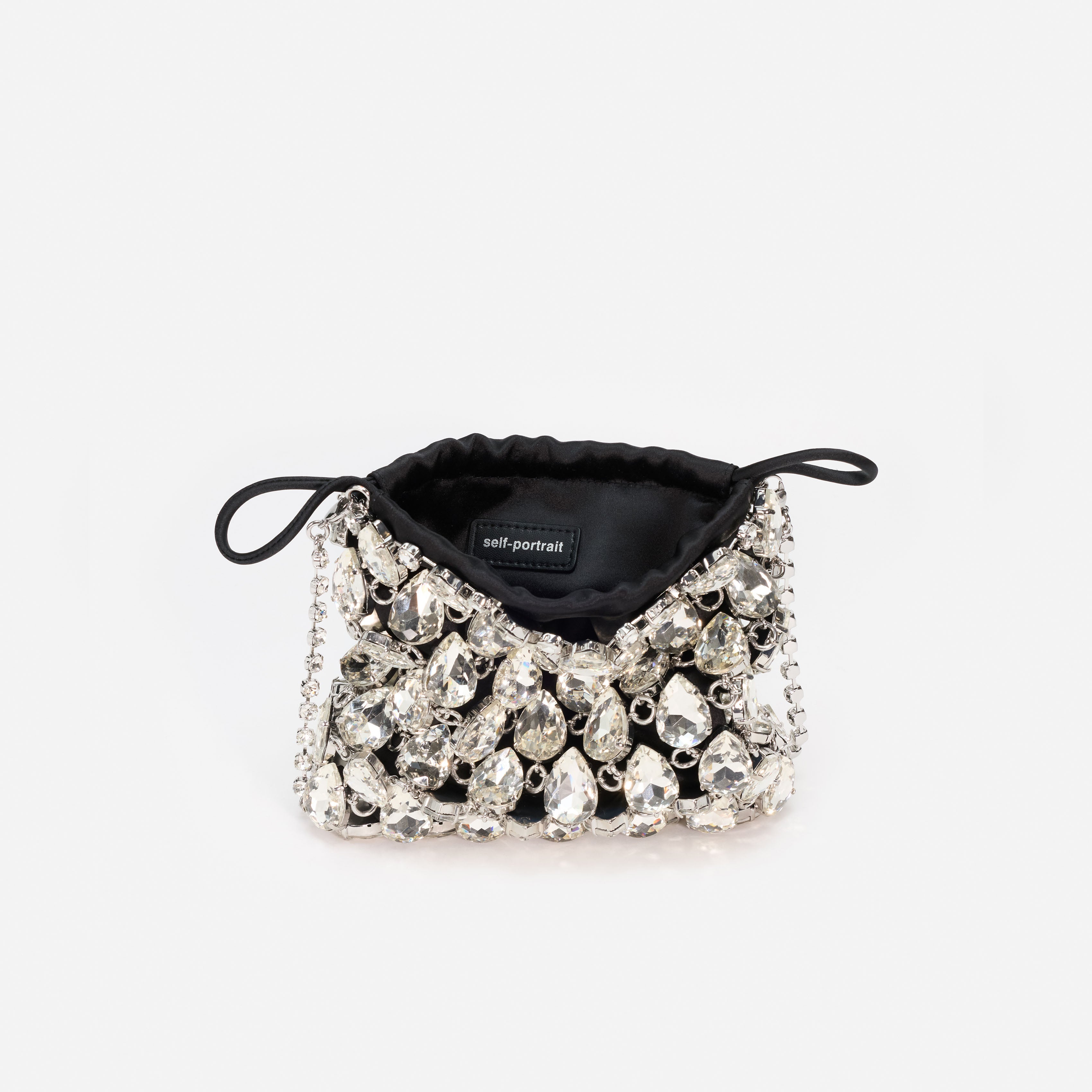 Self Portrait Silver Crystal Chainmail Mini Tasche Schwarz