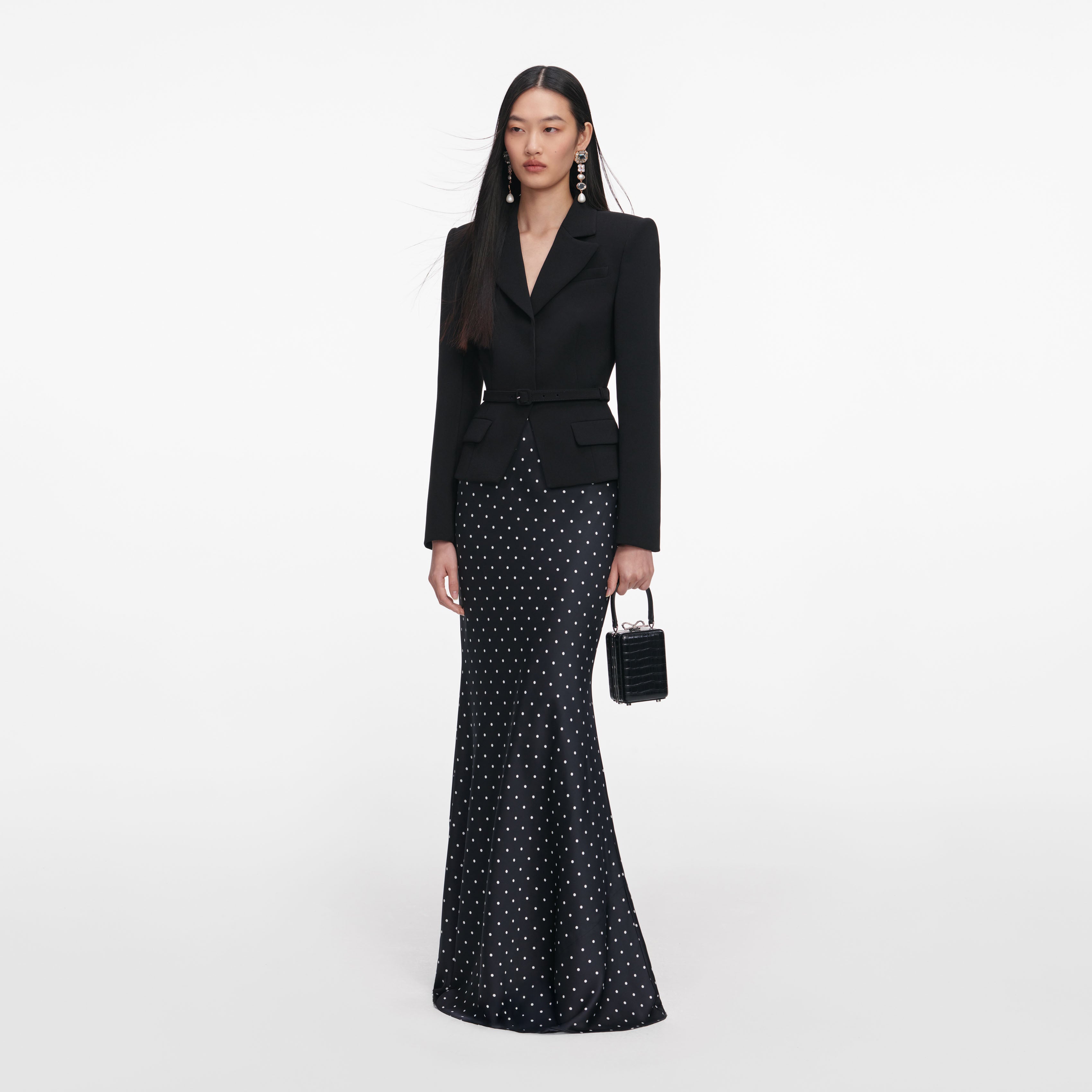 Self Portrait Crepe Polka Maxi Kleid Schwarz Punkte