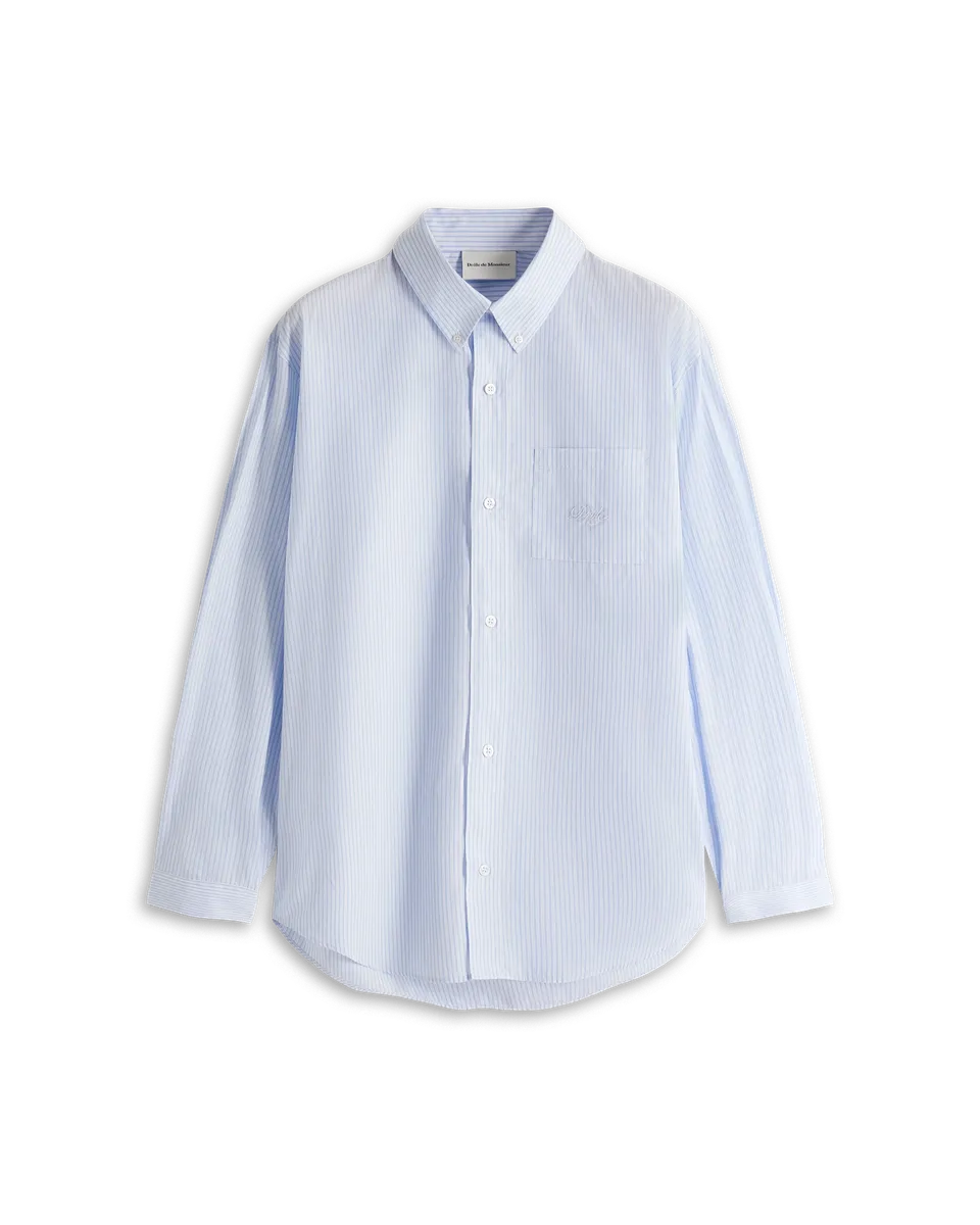 Drôle De Monsieur La Chemise Rayée Hemd Hellblau Baumwolle Streifen