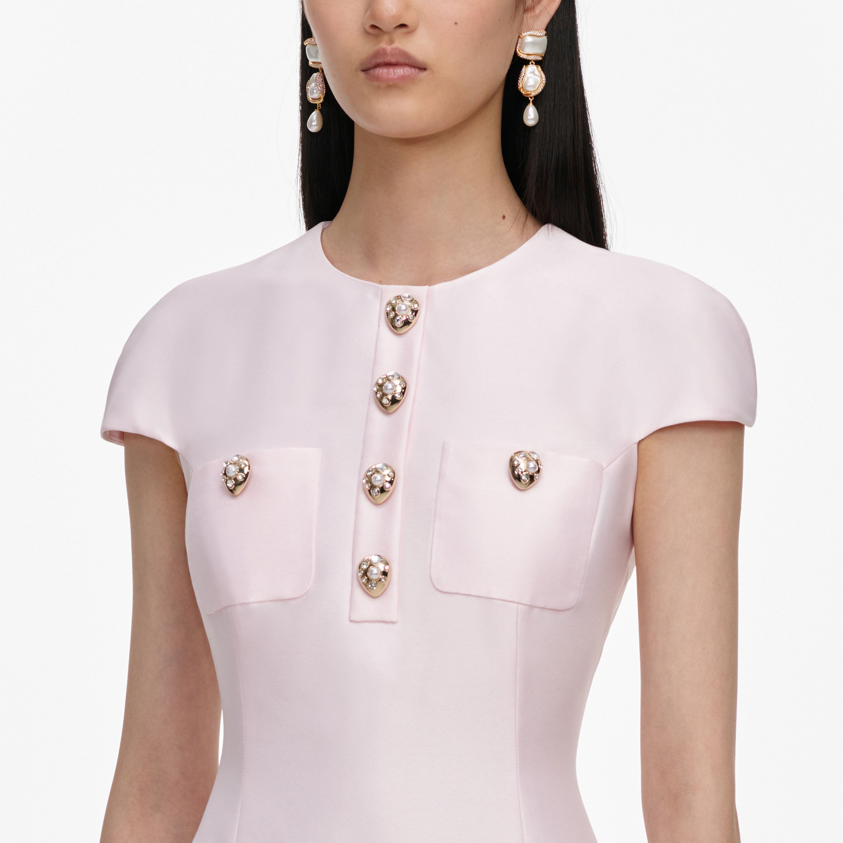 Self Portrait Taft Midikleid Rosa Knopfleiste Taschen