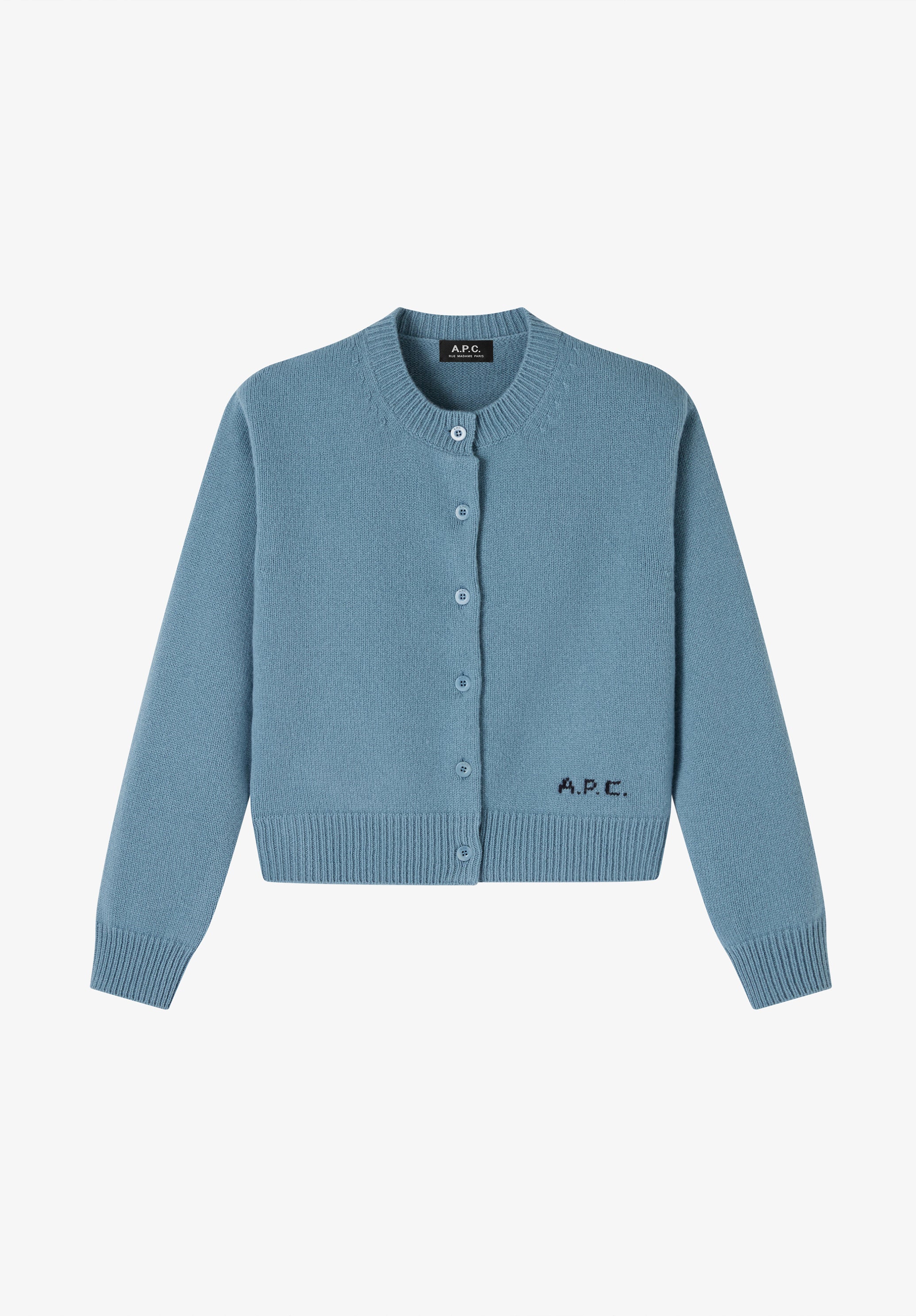 A.P.C. Wollcardigan kurz graublau V-Ausschnitt S-XL