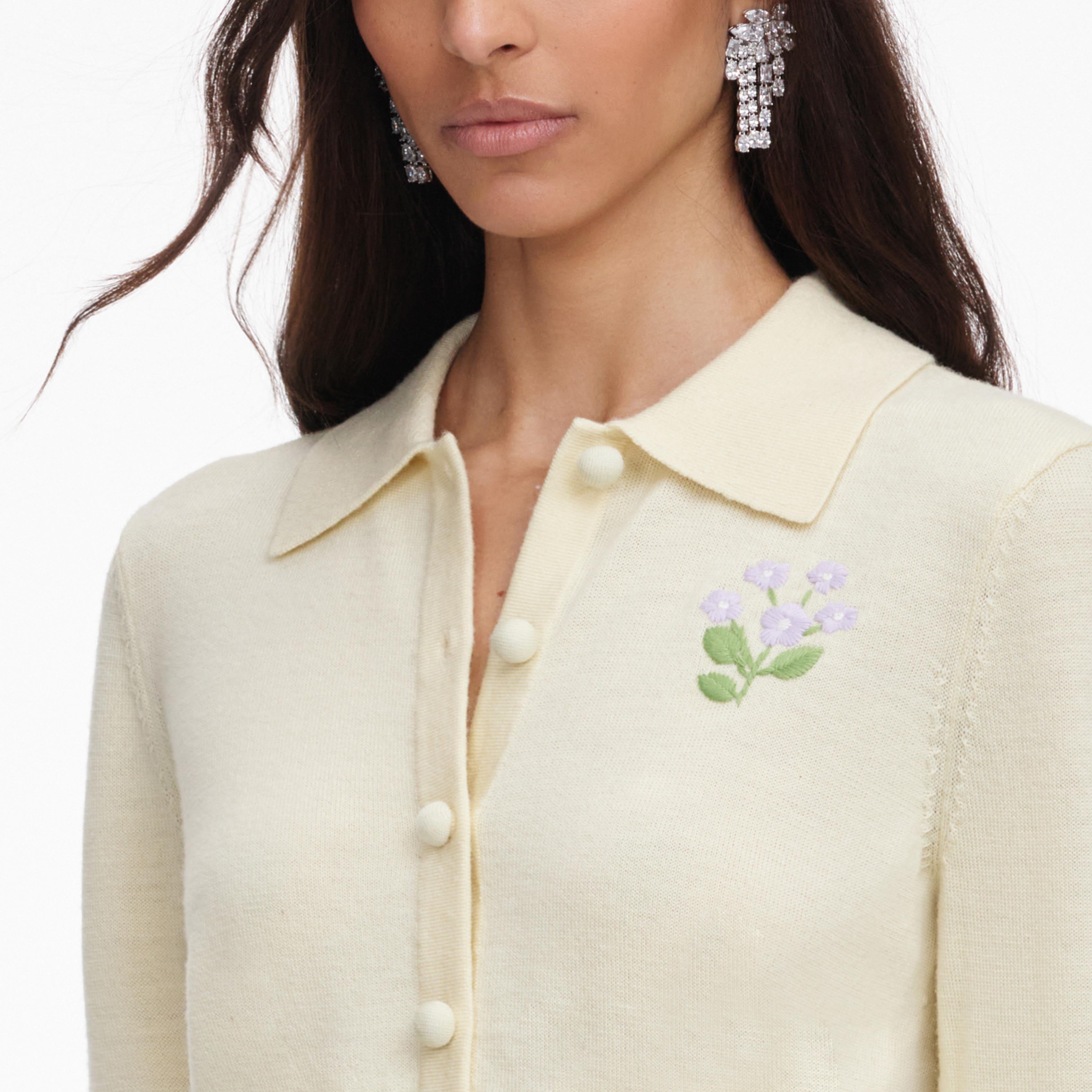Self Portrait Flower Strickjacke Gelb Stickerei