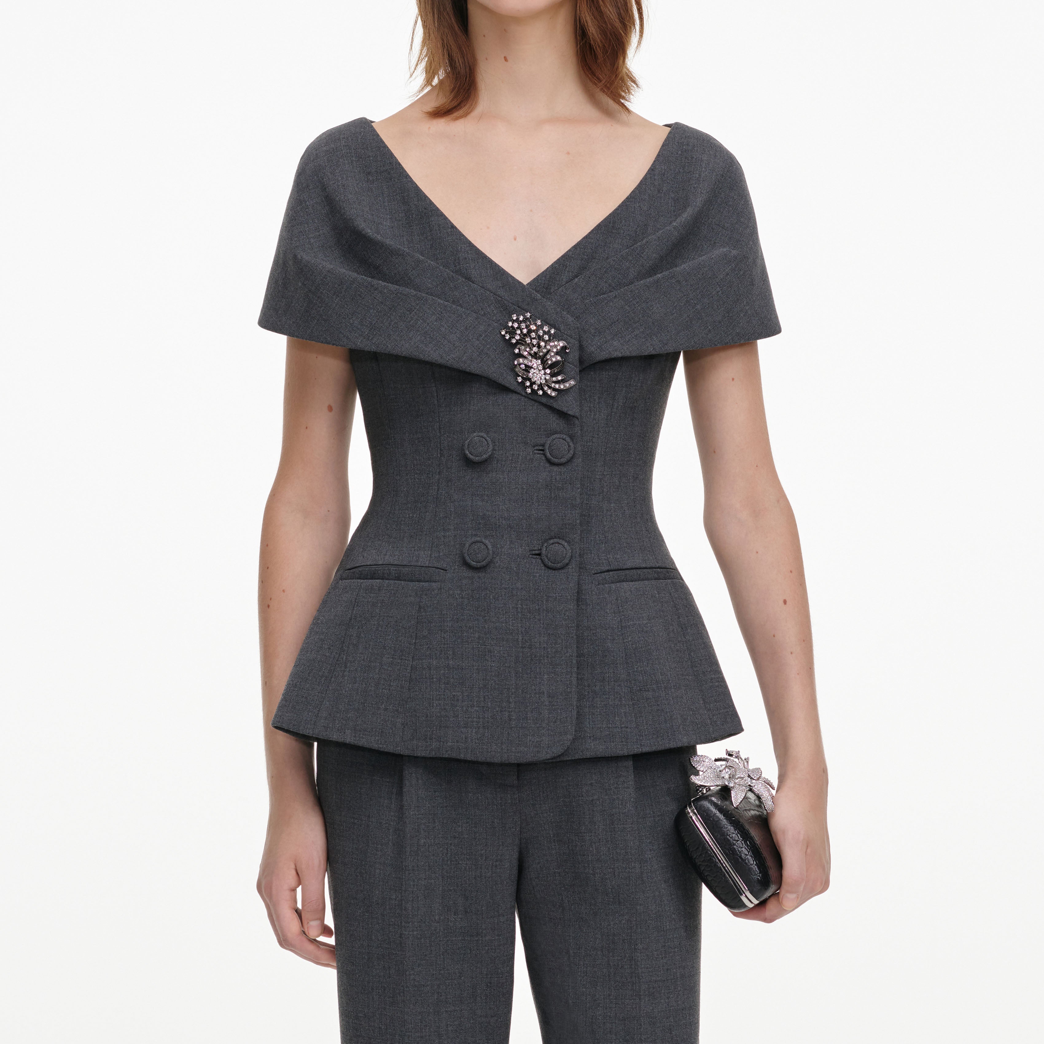 Self Portrait Grey Tailored Brooch Jumpsuit Grau